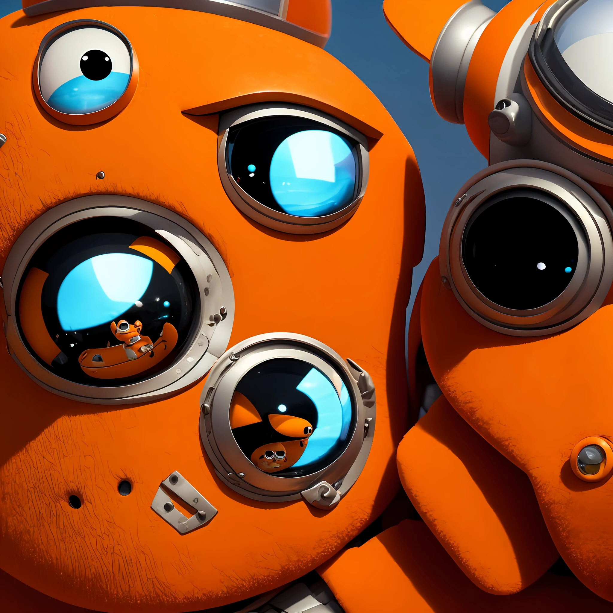 (estilo pixar: 1.25) A waist-high portrait of a lion wearing an orange astronaut suit. --auto