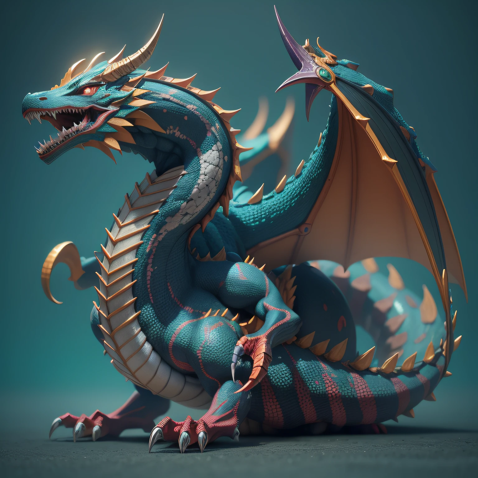 um Dragao com cores azuis metalizado, super realista cuspindo foto, super detalhado, renderizar no Blender Cycles, 8k.
