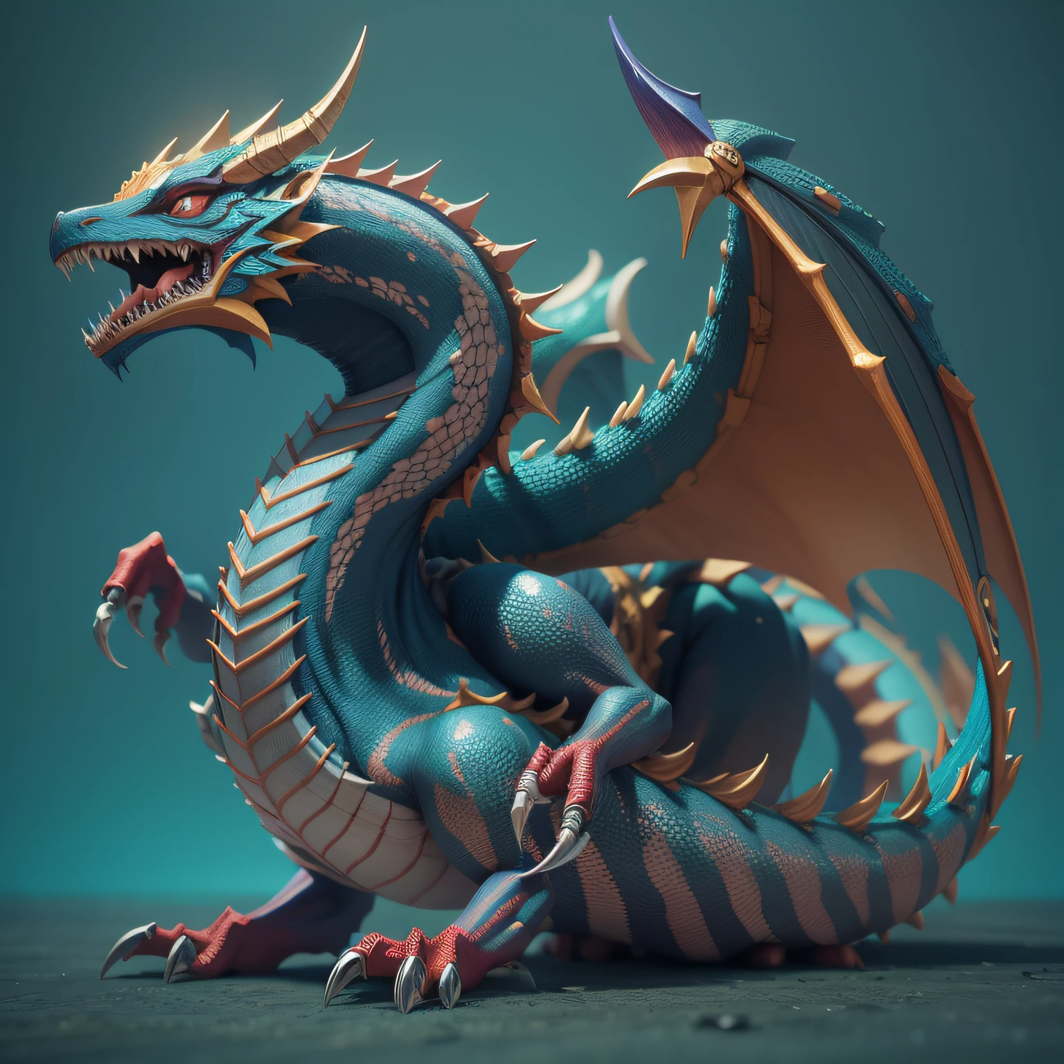 um Dragao com cores azuis metalizado, super realista cuspindo foto, super detalhado, renderizar no Blender Cycles, 8k.