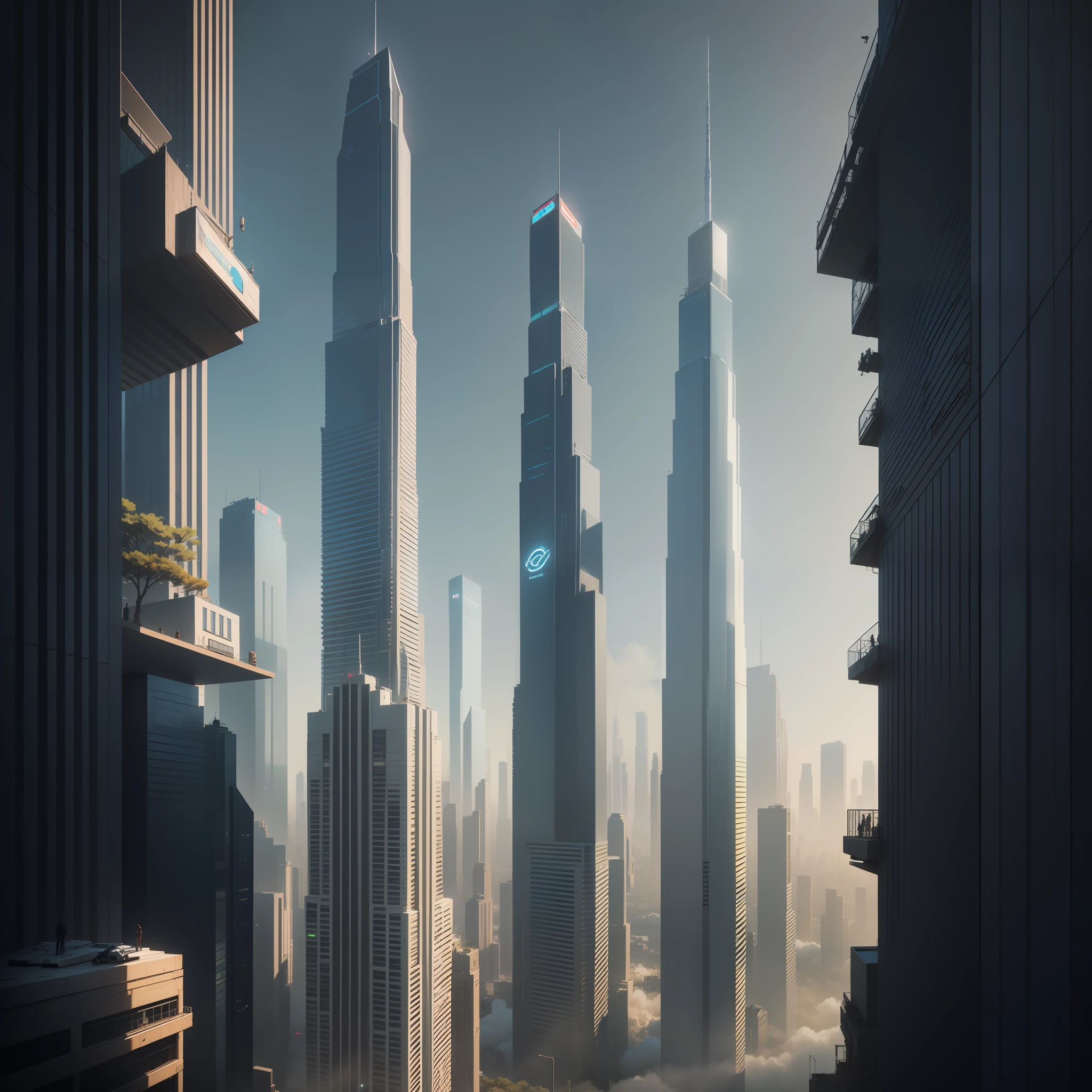 Skyscrapers towering above the ground Megacities Huge metropolis epcot Sci-Fi Cyberpunk top-quality masterpiece 超A high resolution dream