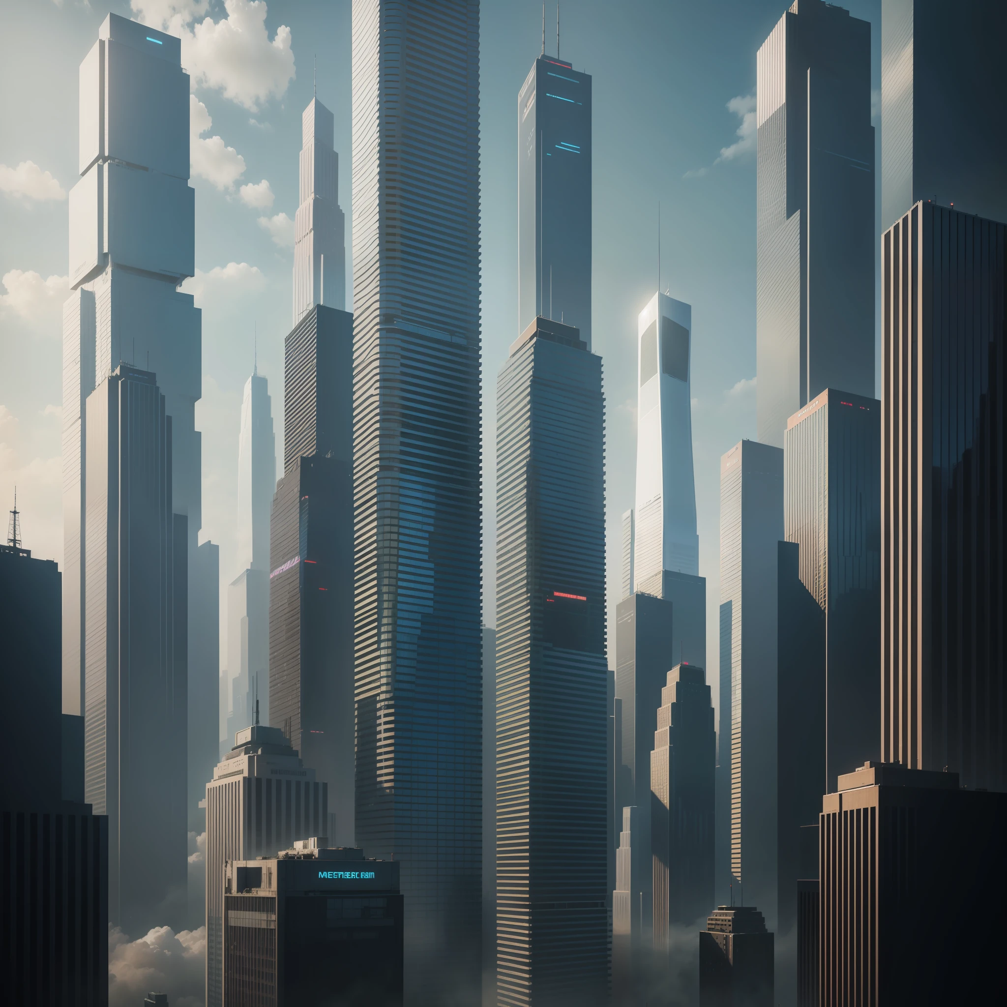 Skyscrapers towering above the ground Megacities Huge metropolis epcot Sci-Fi Cyberpunk top-quality masterpiece 超A high resolution dream