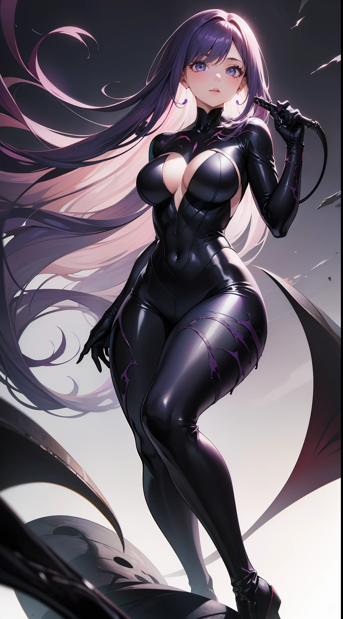 young girl, long purple hair, Bio-organic suit, symbiote, venom, Masterpiece, hiquality