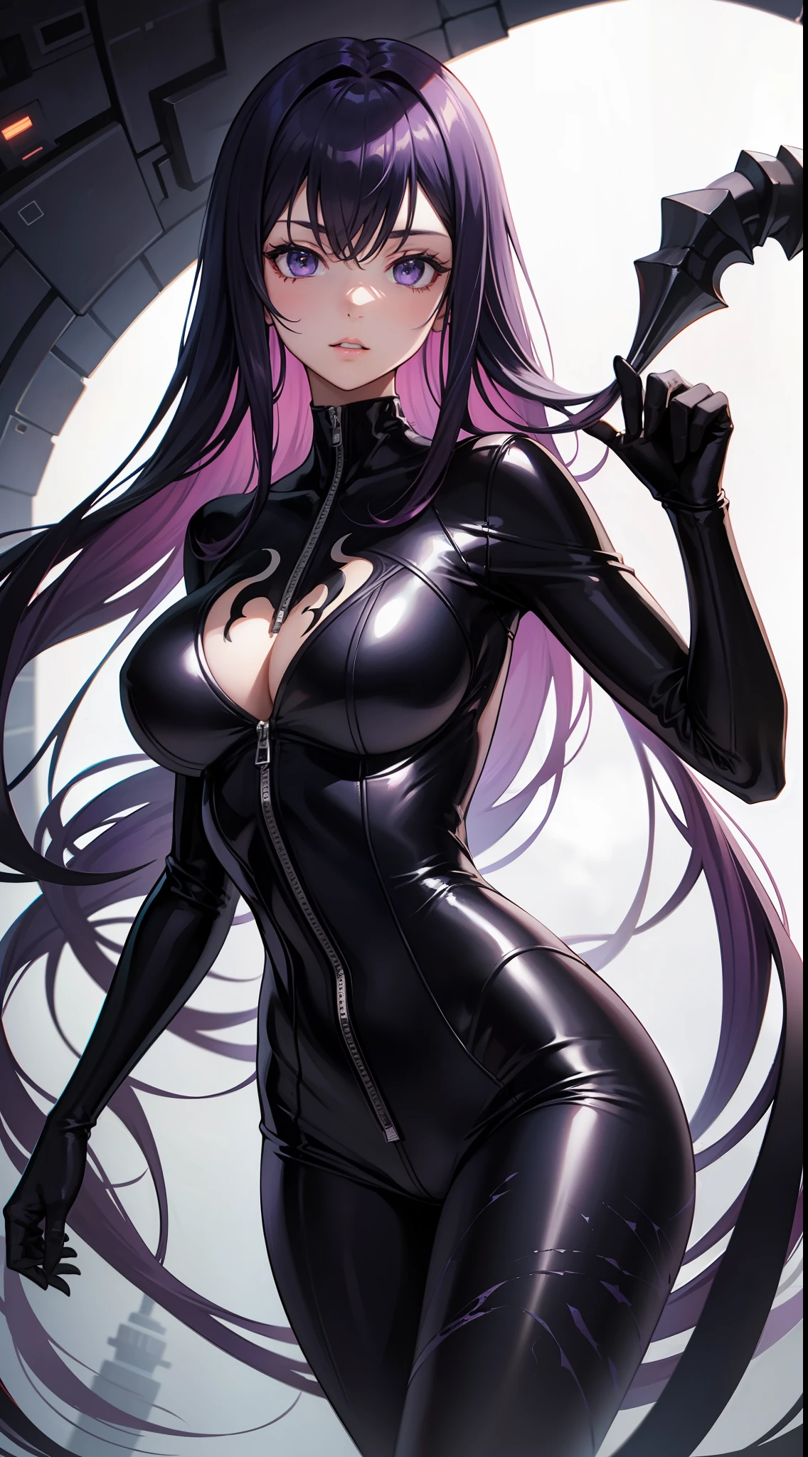 young girl, long purple hair, Bio-organic suit, symbiote, venom, Masterpiece, hiquality