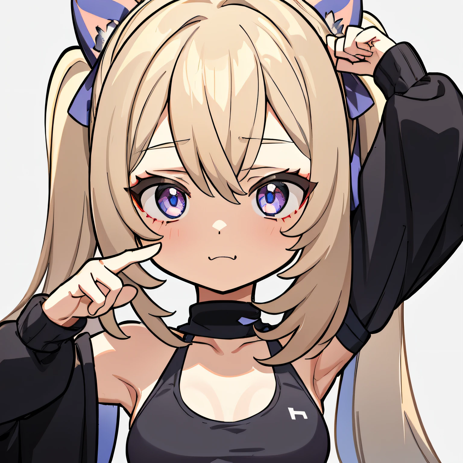 masterpiece, 1girl in, 独奏, Shy face、grayscales、monochromes、half tone、Manga、dynamicposes、Sportsbra、a blond、Twin-tailed、Embarrassing pose、white backgrounid、solidbackground、simple background、high detal