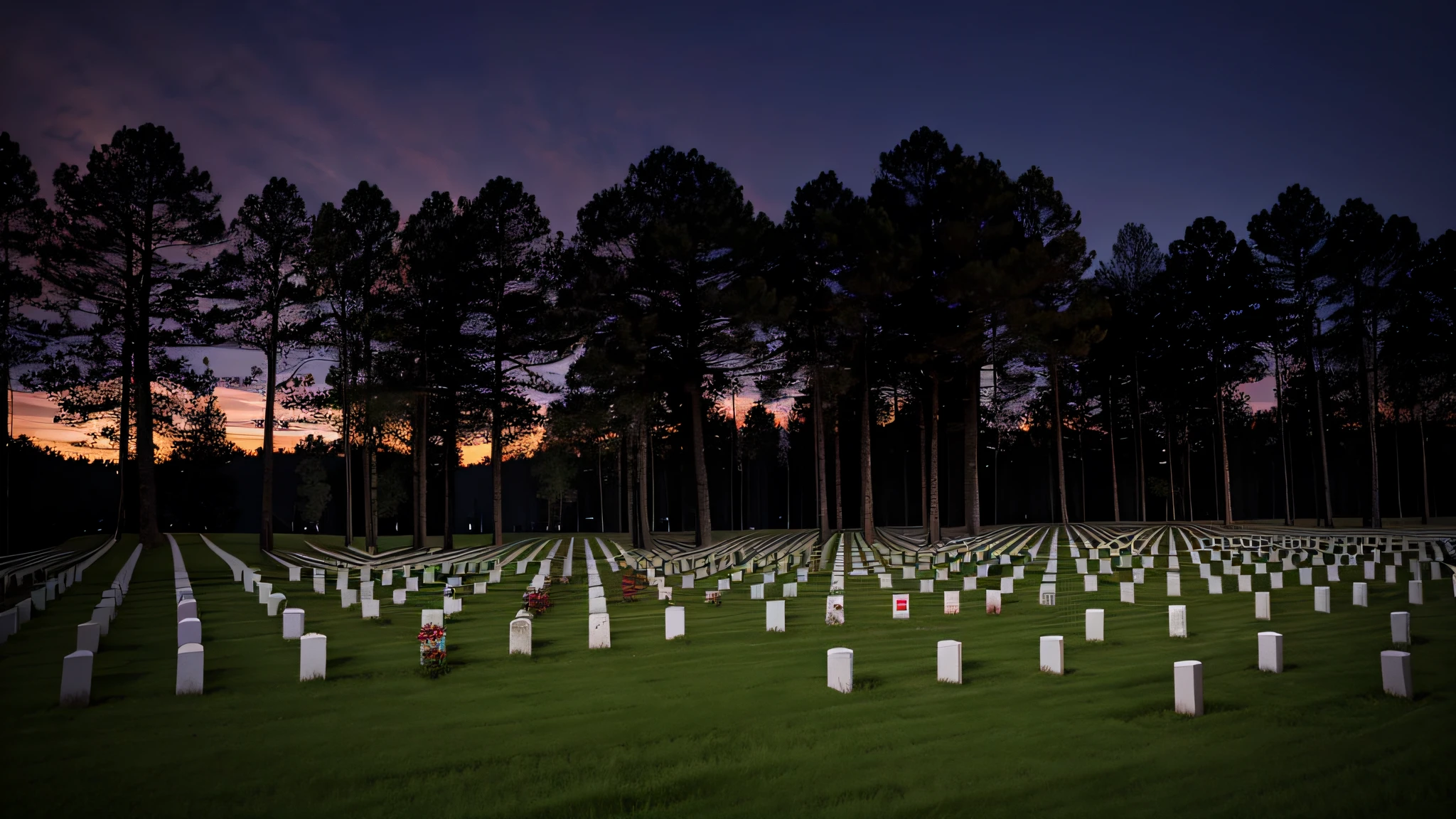 natta，grove，There are grave earth bags，The sky was pitch black，a lot of tree，grassy fields