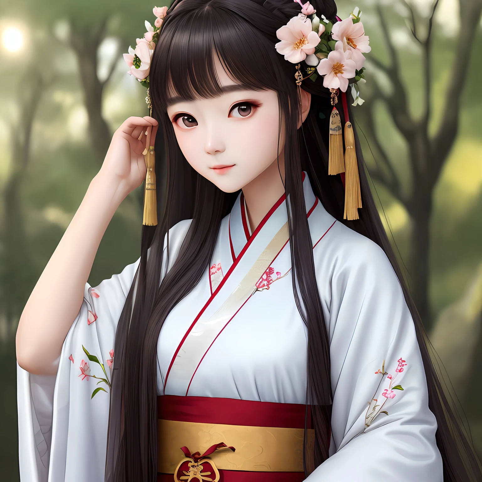 Best quality,Masterpiece, illustration, Extremely delicate and beautiful, Extremely detailed, CG, unit, 8K wallpaper, Amazing, Fine details, Masterpiece, Best quality, offcial art, extremely detailed 8k wallpaper by CG unit,Absurd, unbelievable Ridiculous, hugefilesize, Ultra-detailed, high resolution, Extremely detailed, beautiful and detailed girl, Extremely detailed eyes and face, Beautiful and detailed eyes, Light on the face, (Hanfu: 1.1), 1 girl, ,full body, Full body photo,wie z_swarm