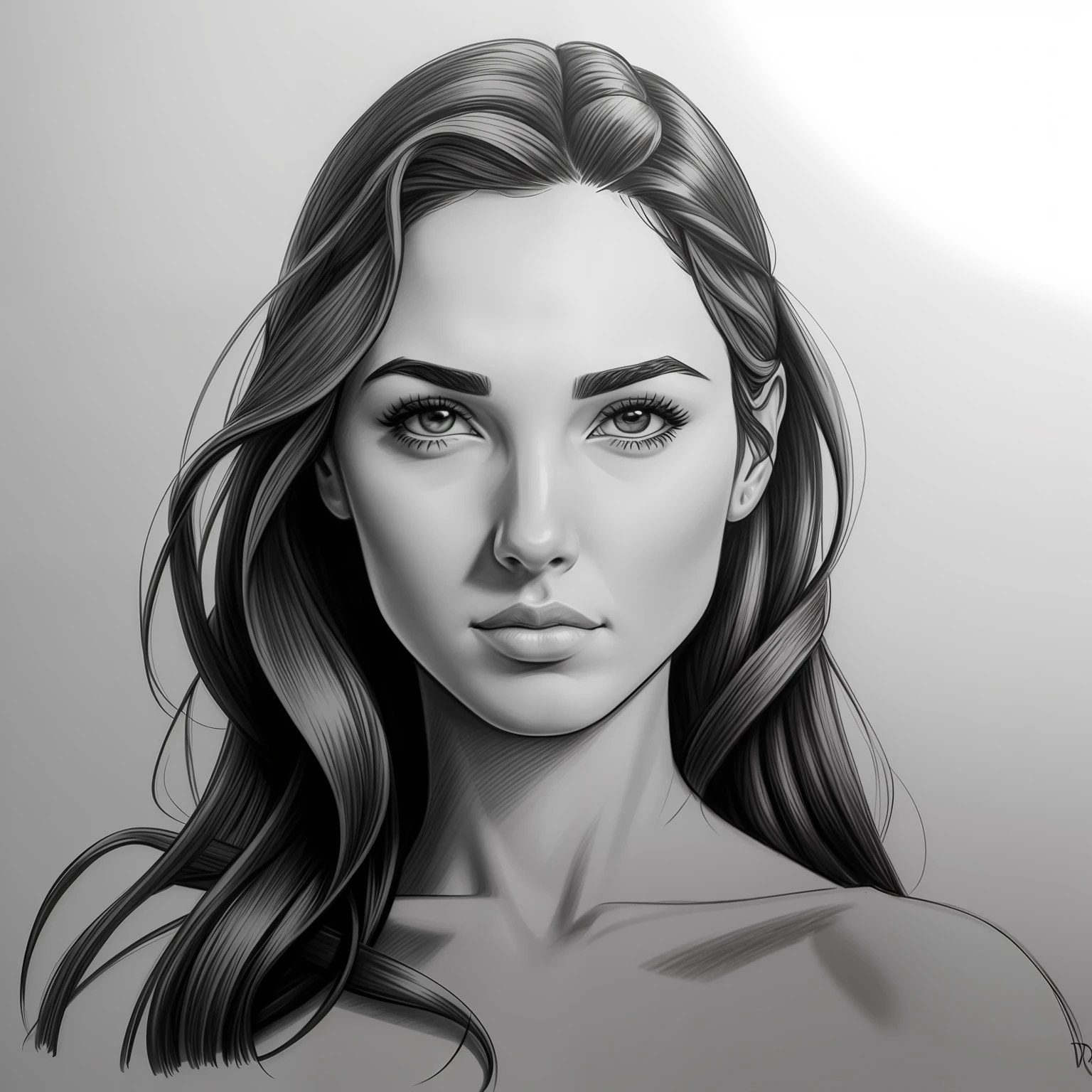 pencil drawing sketch, charcoal pencil, rosto de Gal Gadot, desenho inicial --auto