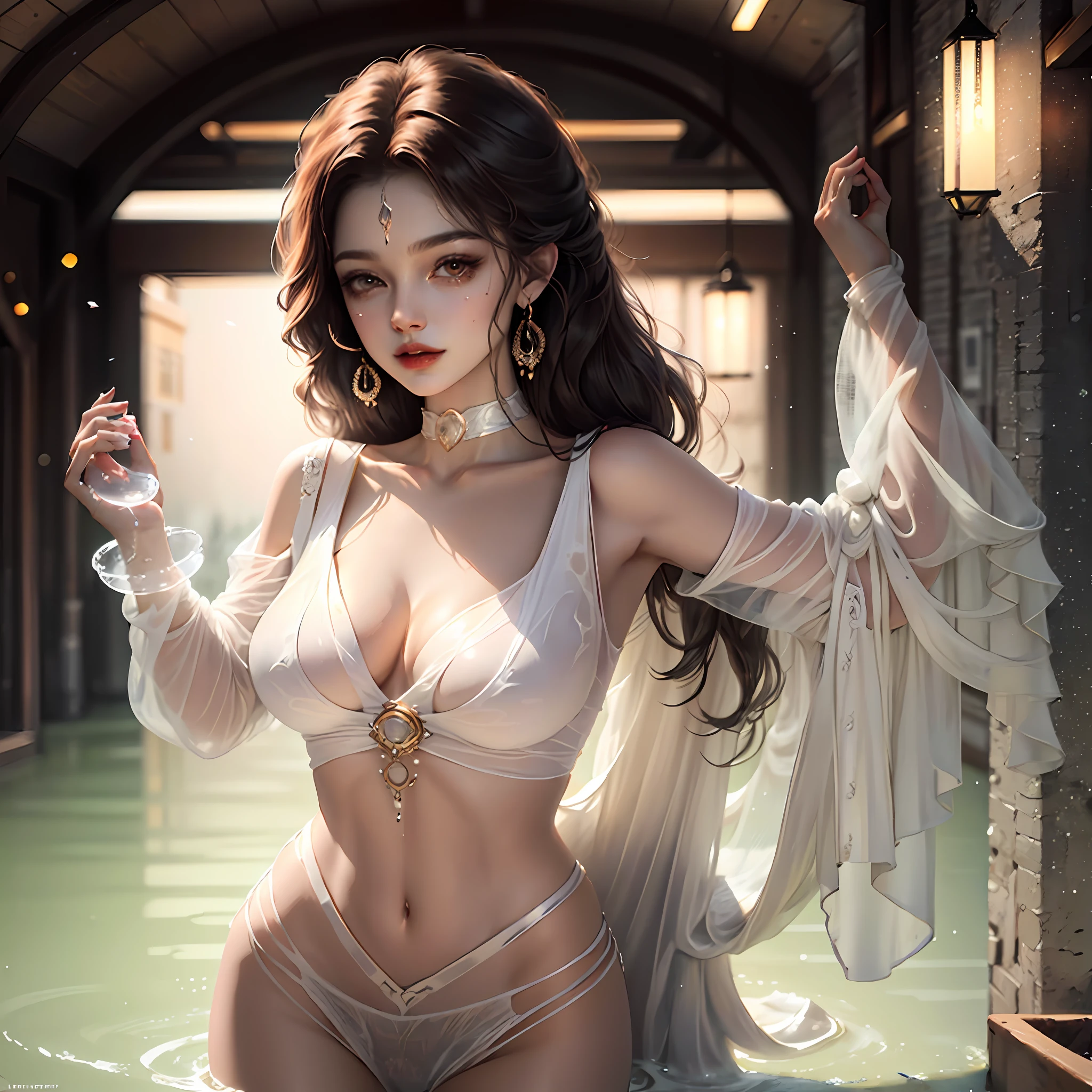 A symbol of the center feminine,Well-structured female body,Skin is visible,nakeness,Clothing is transparent,Protruding your hands on your chest,tmasterpiece,Perfect hands,The crotch gap is clearly visible,The kinky is exposed,clear clothing,leaked,perspire,drools,There is a large amount of white viscous liquid in the lower body flow,areola is protruding,Nipple rungling