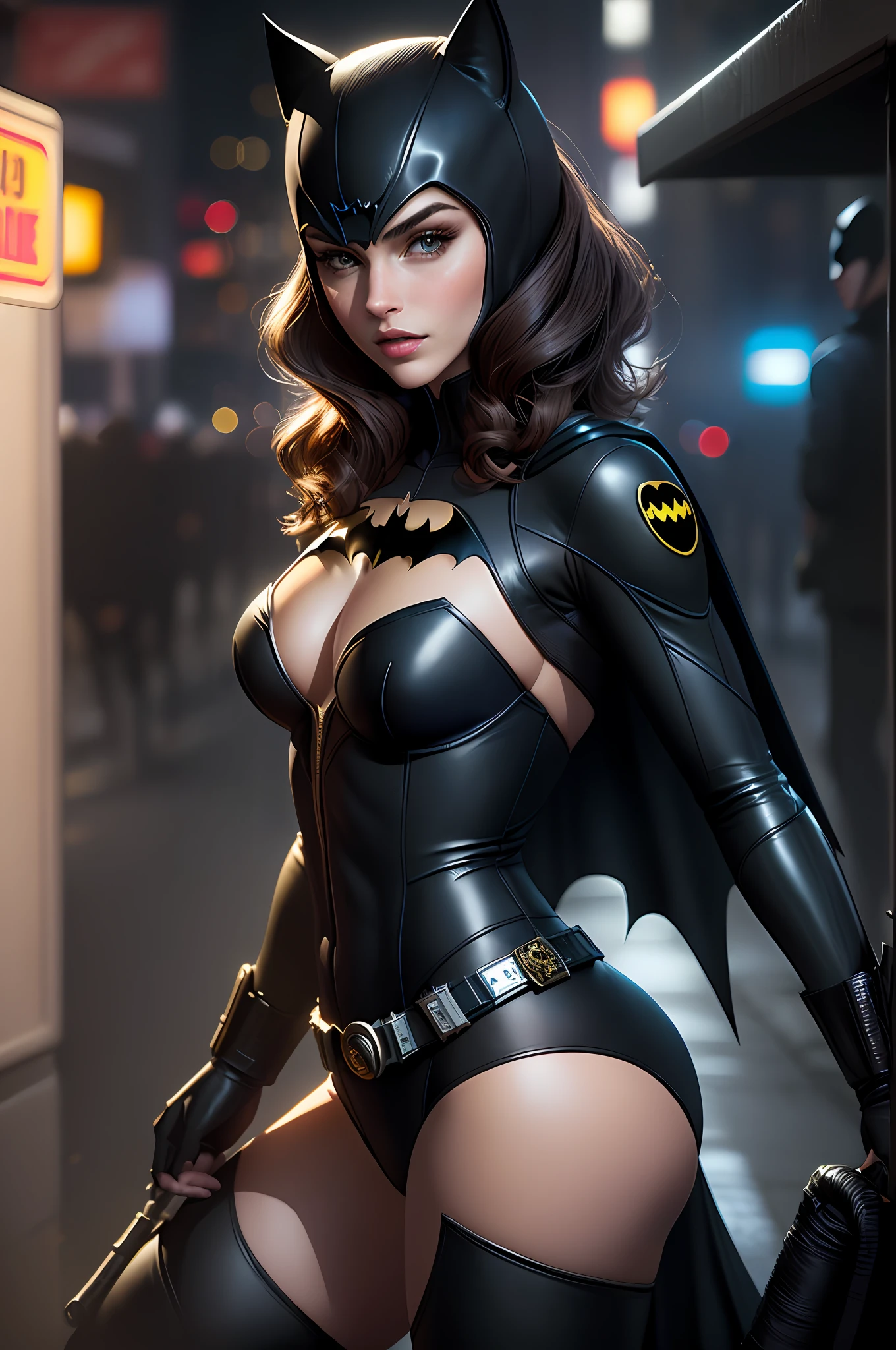 Batman's Catwoman is a life-size version of the character, 3d render da mulher-gato, Mulher-gato, Margot Robbie como Mulher-Gato, Margot Robbie como Mulher Gato, Emma Watson como Mulher-Gato, CGSetivity UHD 4K altamente detalhado, Mulher do gato, Anigirl Batman, em Batman : Cavaleiro Arkham, 8K Artgerm Bokeh, 8k render"