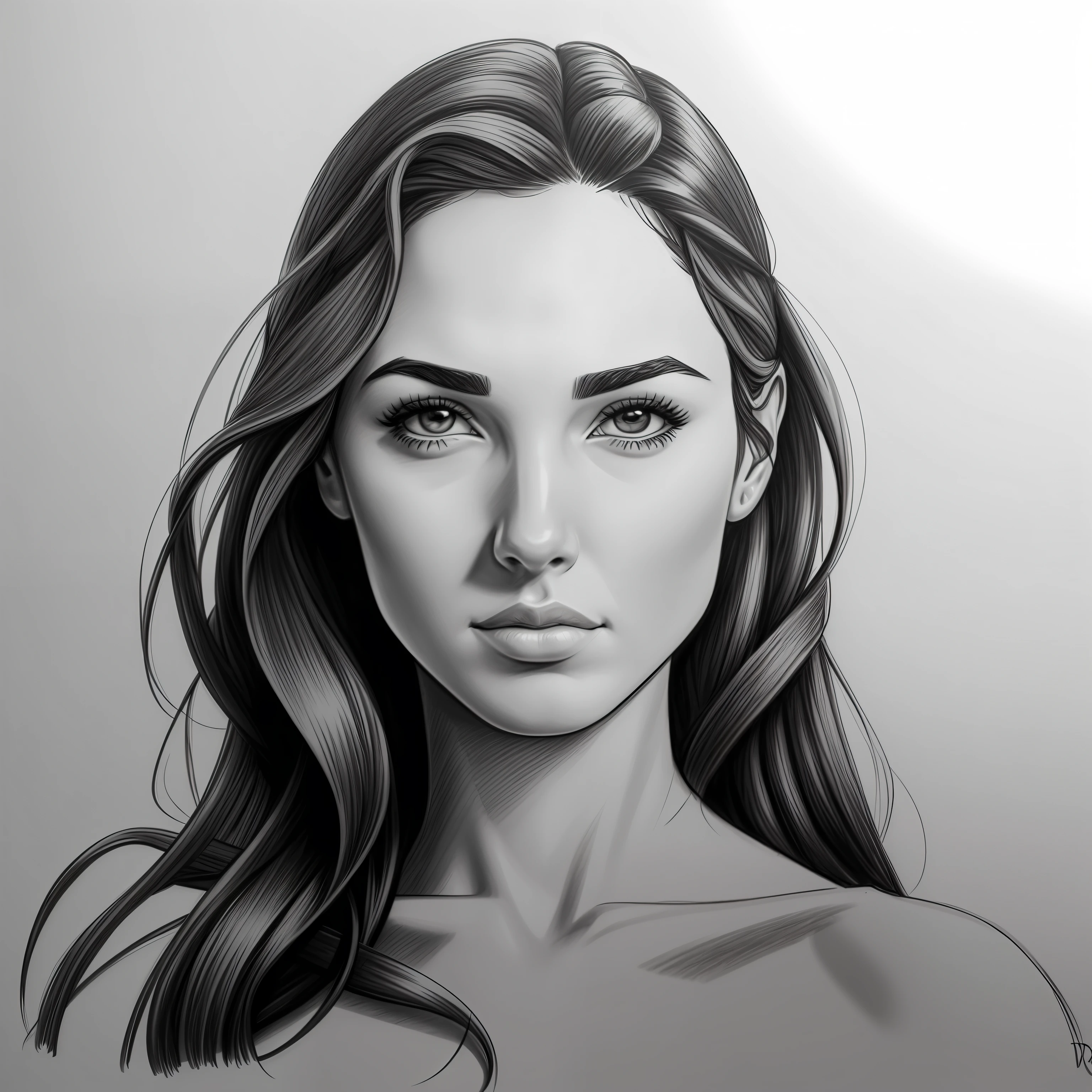 pencil drawing sketch, charcoal pencil, rosto de Gal Gadot, desenho inicial --auto