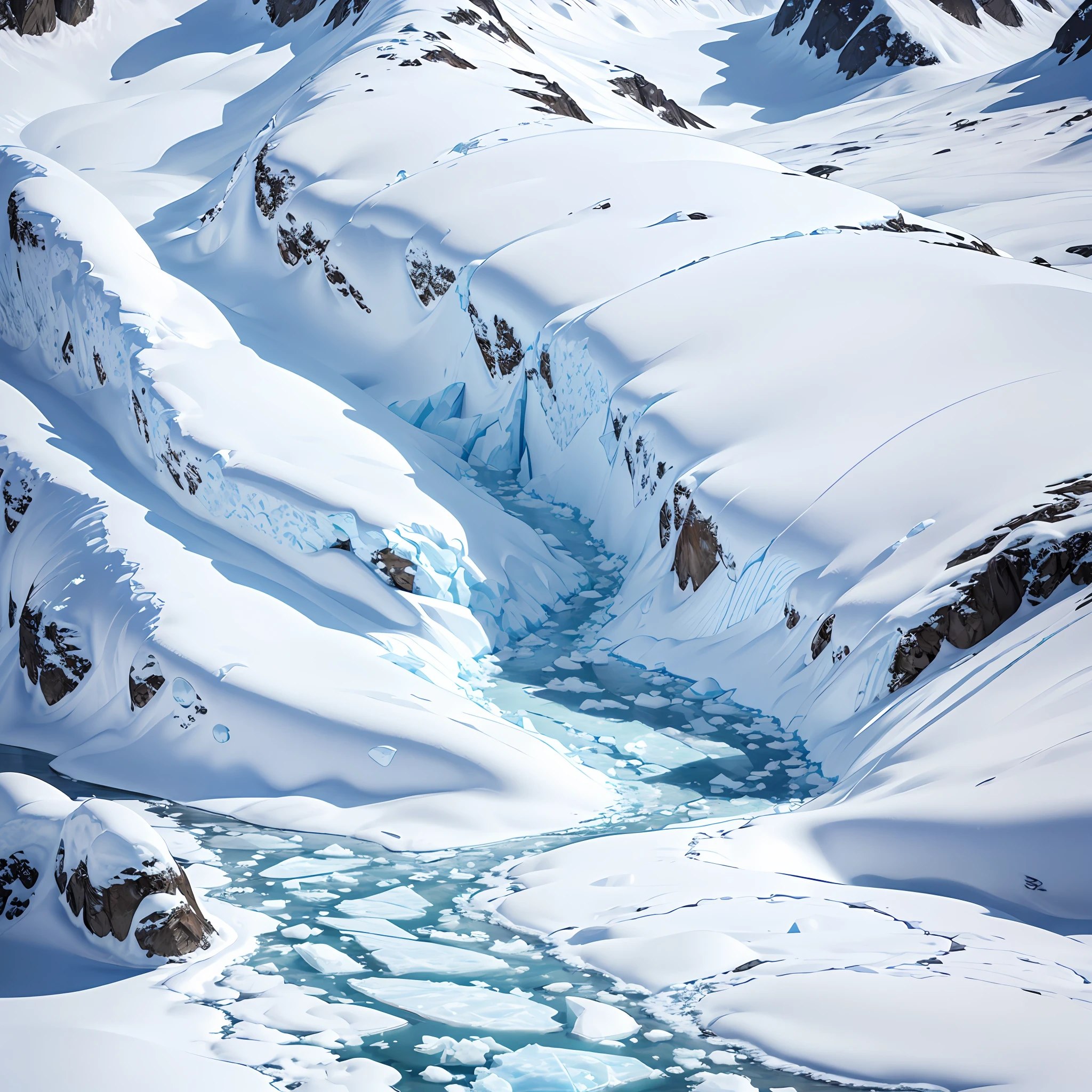hyper HD, retinas, Anatomically correct, Textured skin, Super detail, Best quality, A high resolution,Huge glaciers,Antarctica-like polar,(Albide salt crystals:1.2),Human tracks are rare,No Man,Glowing seawater,Snowflakes falling,Extremely cold winter --auto