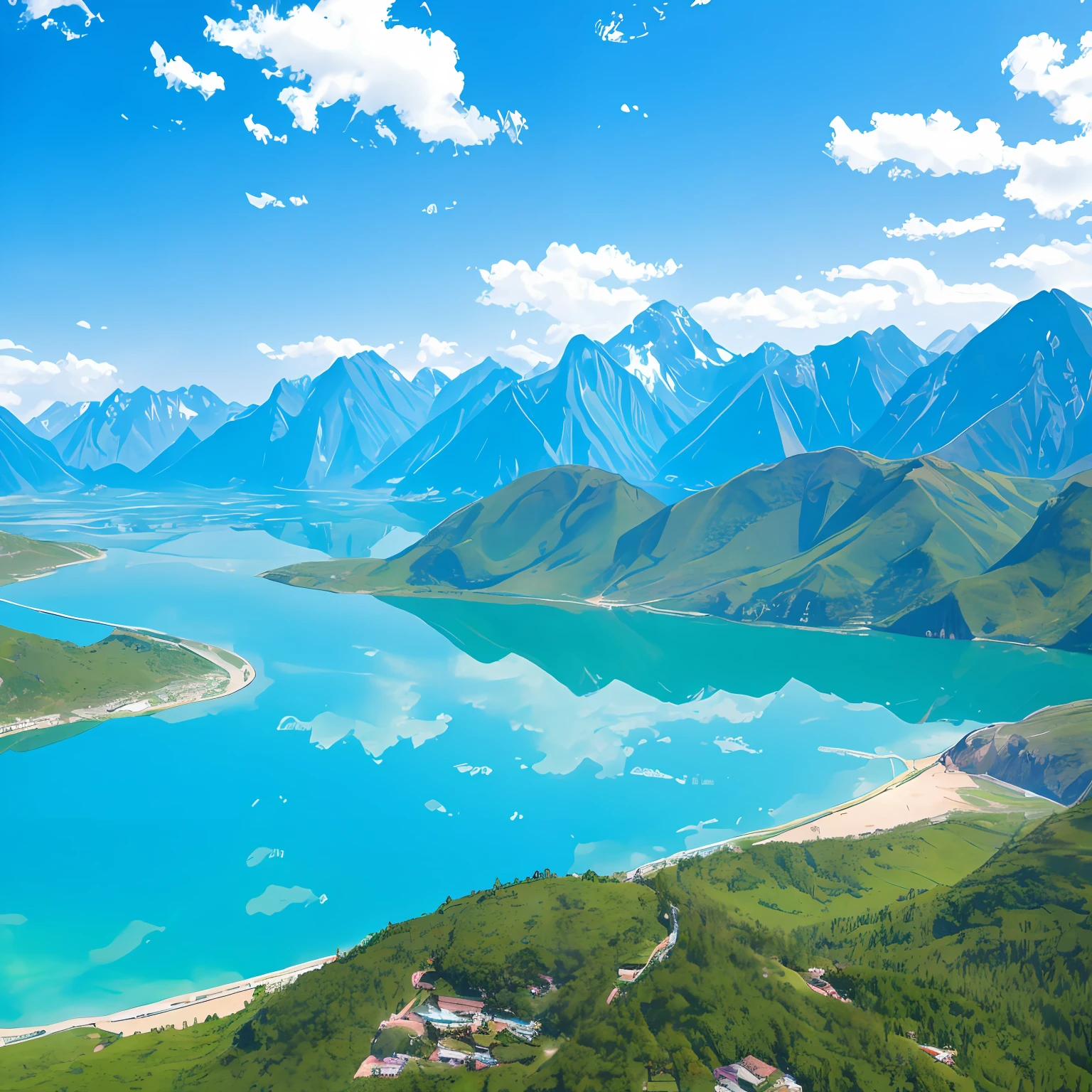 Cool off from the heat,There are mountains, waters, and scenery,The picture performance is refreshing。The water is vast --auto