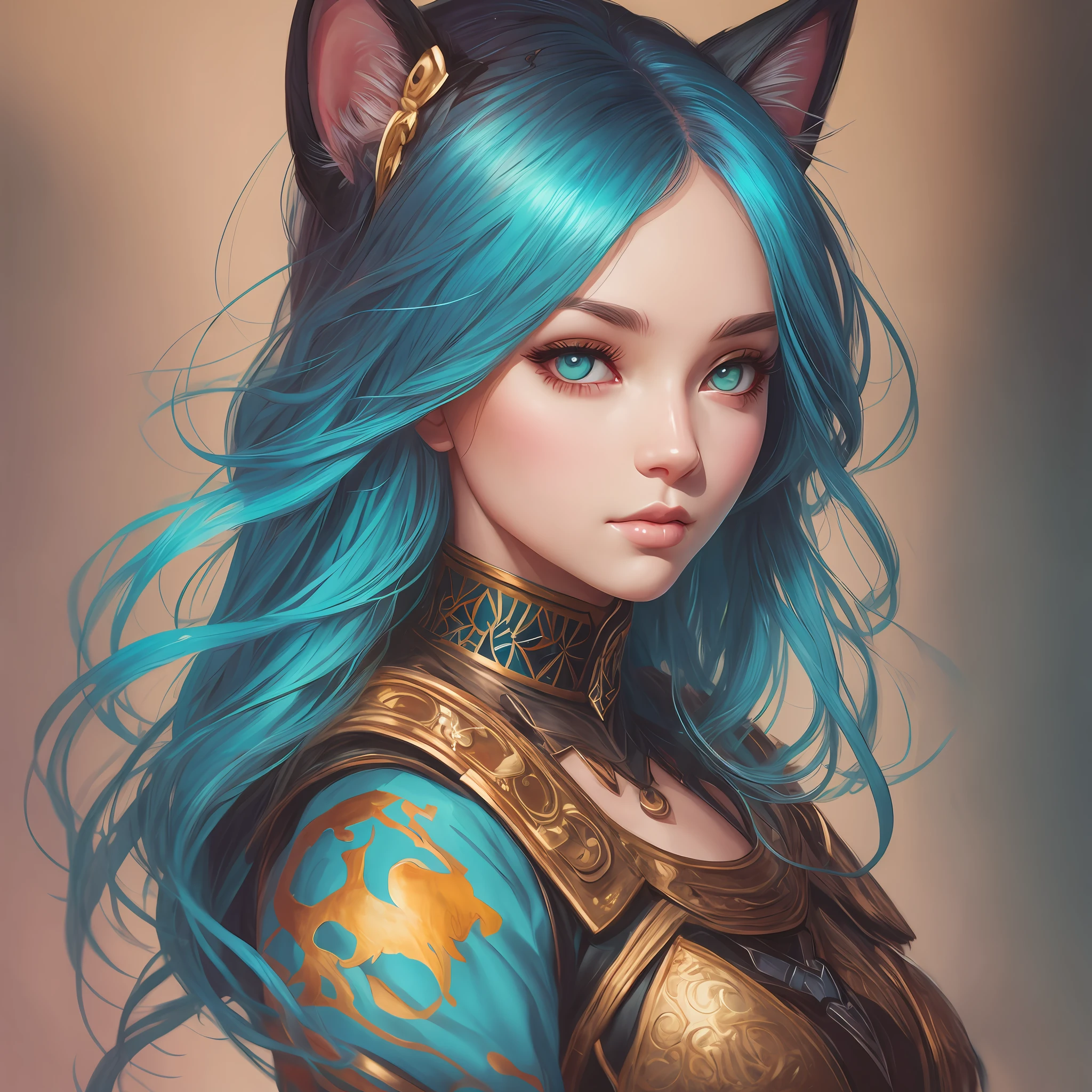 Um estilo de cabelo colorido diferente de uma menina com orelhas de gato, Arte no estilo de Guweiz, Estilo Ross Tran, No estilo de Ross Tran, Wlop Ross, Arte infantil em Artstation, arte do retrato do personagem, O estilo do WLOP, RossDraw Retrato, Rossdraw 1. 0, Ross Tran 8 K