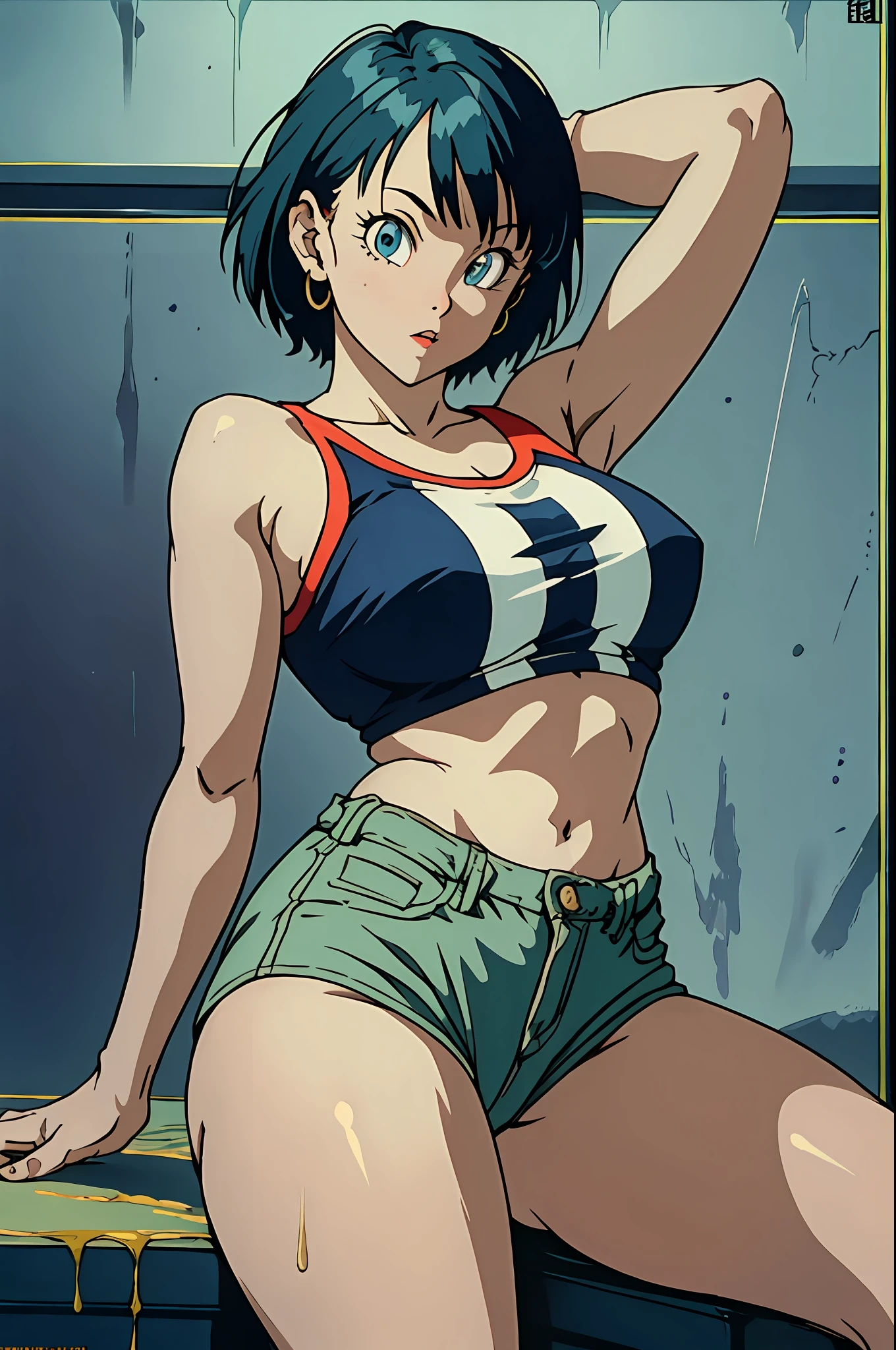 Bulma, muito sensual, com roupas de funkeira, brasileira, rio de janeiro, dancing funk, rebolando, bunda grande, pernas grossas, usando um short jeans extremamente curto, usando uma mini blusa, umbigo com pirsing, sneakers Nike, cabelo comprido, Speaker behind, corpo inteiro, muito realista, extremamente sexy, 8k, 8k extremamente detalhado), (um extremamente delicado e bonito), (obra-prima), (melhor qualidade: 1.0), (ultra highres:1.0)