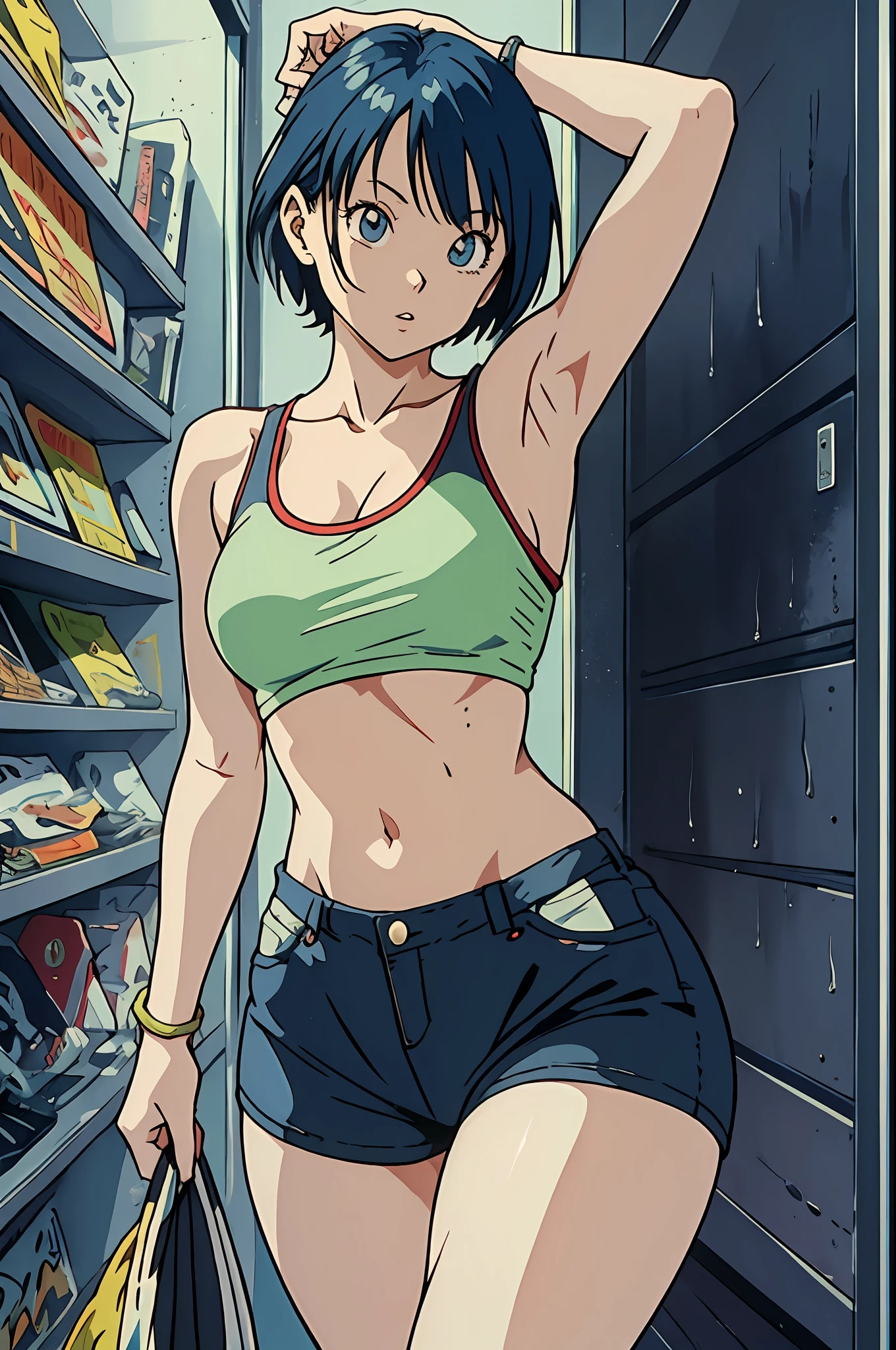 Bulma, muito sensual, com roupas de funkeira, brasileira, rio de janeiro, dancing funk, rebolando, bunda grande, pernas grossas, usando um short jeans extremamente curto, usando uma mini blusa, umbigo com pirsing, sneakers Nike, cabelo comprido, Speaker behind, corpo inteiro, muito realista, extremamente sexy, 8k, 8k extremamente detalhado), (um extremamente delicado e bonito), (obra-prima), (melhor qualidade: 1.0), (ultra highres:1.0)