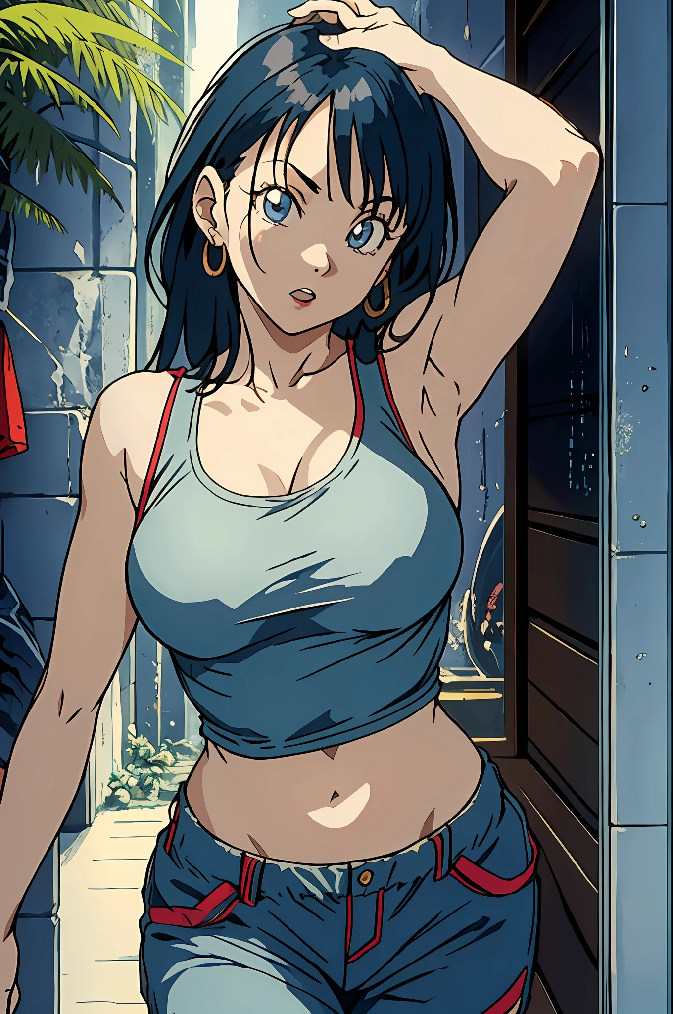 Bulma, muito sensual, com roupas de funkeira, brasileira, rio de janeiro, dancing funk, rebolando, bunda grande, pernas grossas, usando um short jeans extremamente curto, usando uma mini blusa, umbigo com pirsing, sneakers Nike, cabelo comprido, Speaker behind, corpo inteiro, muito realista, extremamente sexy, 8k, 8k extremamente detalhado), (um extremamente delicado e bonito), (obra-prima), (melhor qualidade: 1.0), (ultra highres:1.0)
