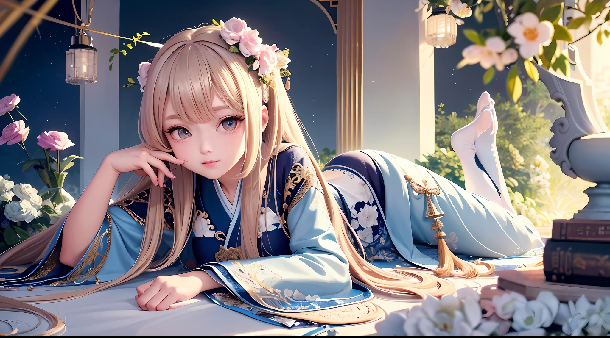 Best quality,Masterpiece, illustration, Extremely delicate and beautiful, Extremely detailed, CG, unit, 8K wallpaper, Amazing, Fine details, Masterpiece, Best quality, offcial art, extremely detailed 8k wallpaper by CG unit,Absurd, unbelievable Ridiculous, hugefilesize, Ultra-detailed, high resolution, Extremely detailed, whaite hair,Golden eyes,SideBraid,beautiful and detailed girl, Extremely detailed eyes and face, Beautiful and detailed eyes, Light on the face, (Hanfu: 1.1), 1 girl, Loli,full body, Full body photo,wie z_swarm