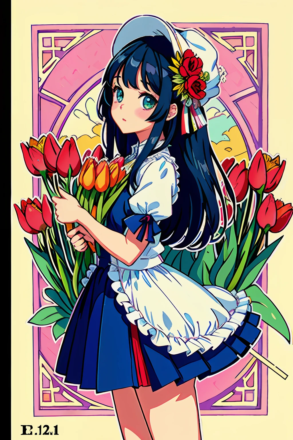 (Ultra-detailed background,detailedbackground),A high resolution,ultra - detailed,extremely detaile,1girl,(tulips:1.2),(zentangle:1.2),(geomerty:1.1),(a color),