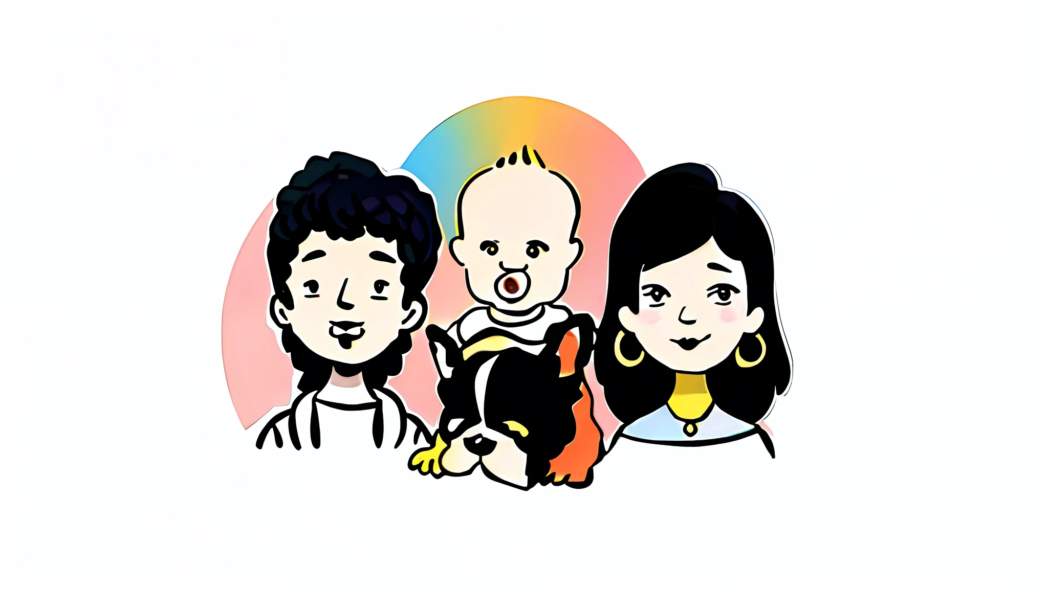 Rich colors,Multi-colored,There were three people standing with a baby, cartoonish style, black and white vector, Cartoon style illustration, Manhwa Style, Happy family, family photos, portrait of family of three, cartoon portrait of, Black and white illustration, Cartoon Art Style, Hand drawn illustrations, high quality portrait, Cartoon illustration, hand drawn cartoon, comic book illustration,