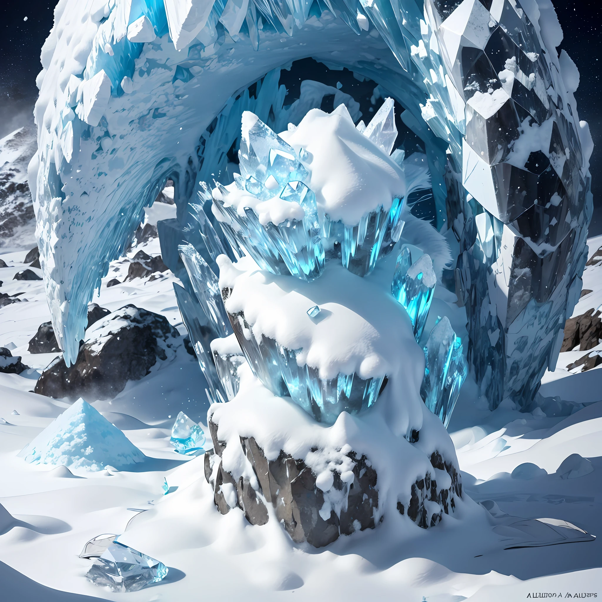 UHD, retina, anatomically correct, textured skin, super detail, best quality, highres,(crystal:1.2),No one,Ice ridge pile,Sky blue crystal clusters