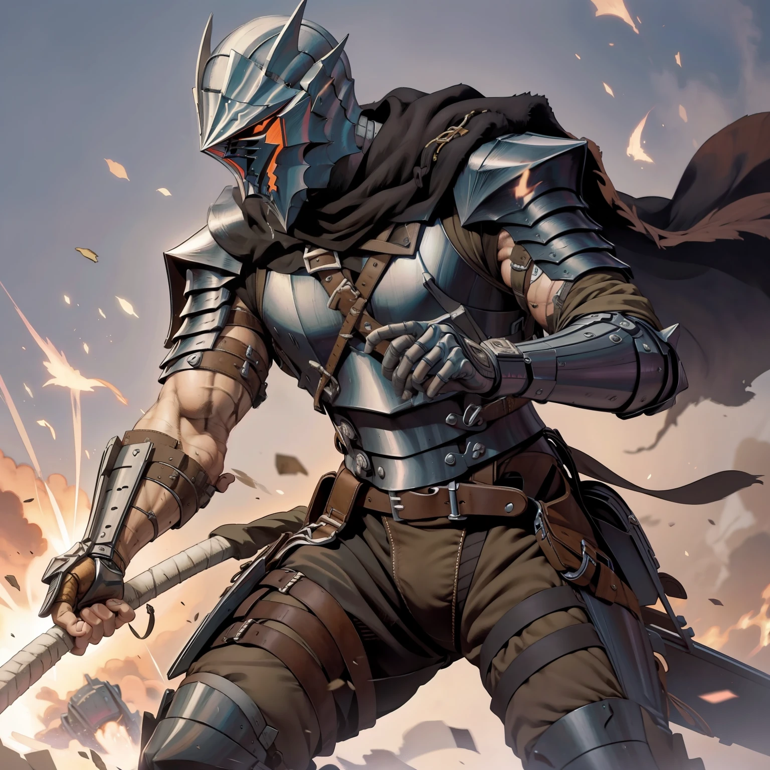 Guts com armadura empunhando sua espada
