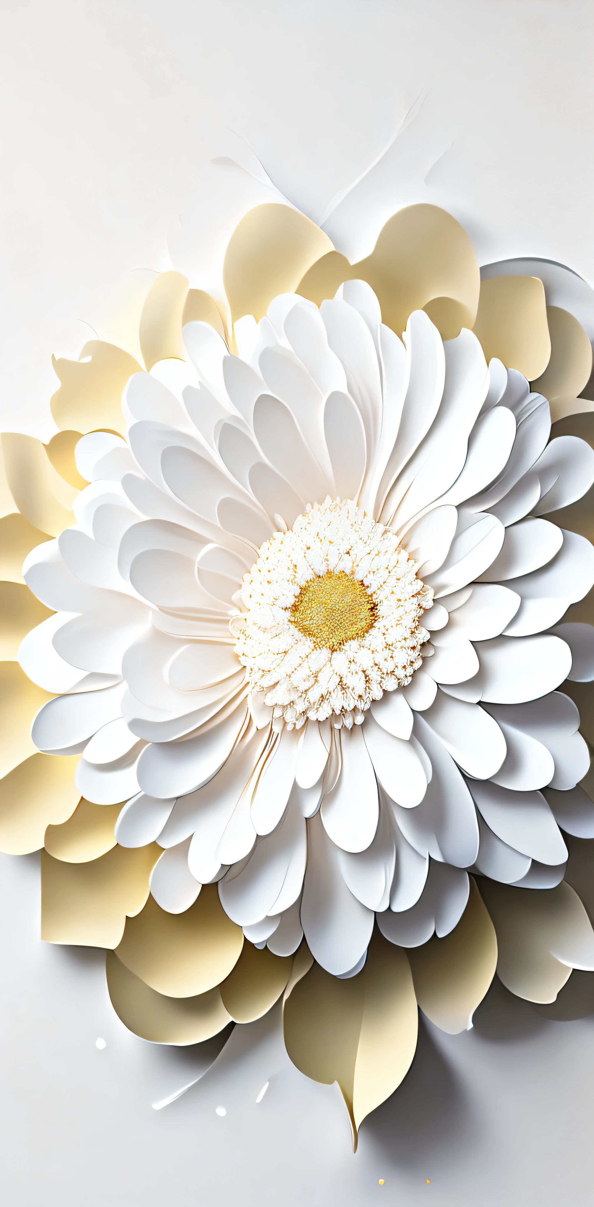 Abstract flower of white chrysanthemum, papel de parede, estilo de design plano, splashed water, Colouring, intrincado