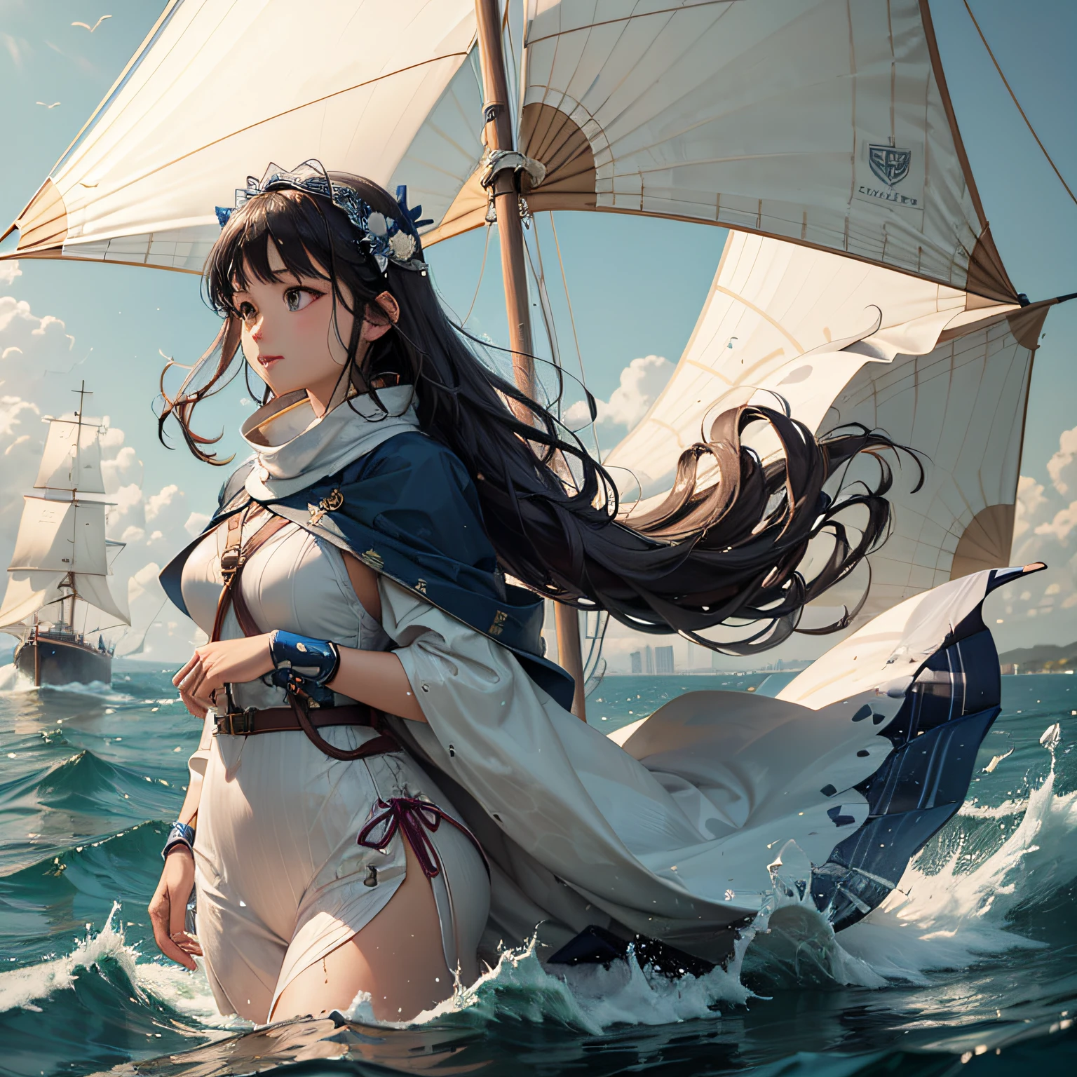 Ripples,Sparkling,In the middle of the vast surf,A super delicate face stands still。