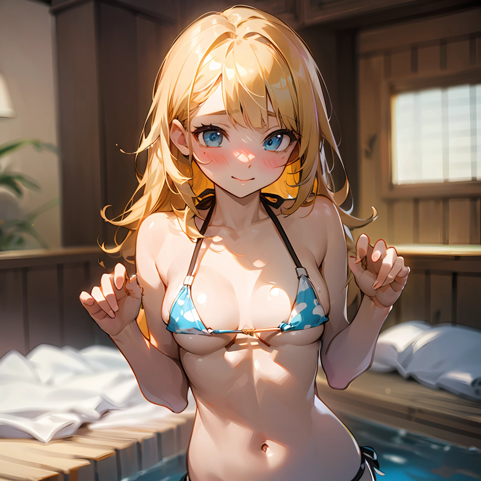 (masterpiece)、(top-quality)、(spilling boobs:1.2)、under boob、 side boob、 Almost naked、 a beauty girl、 big boobs、 The skin、 ultra-definition、Bikini String