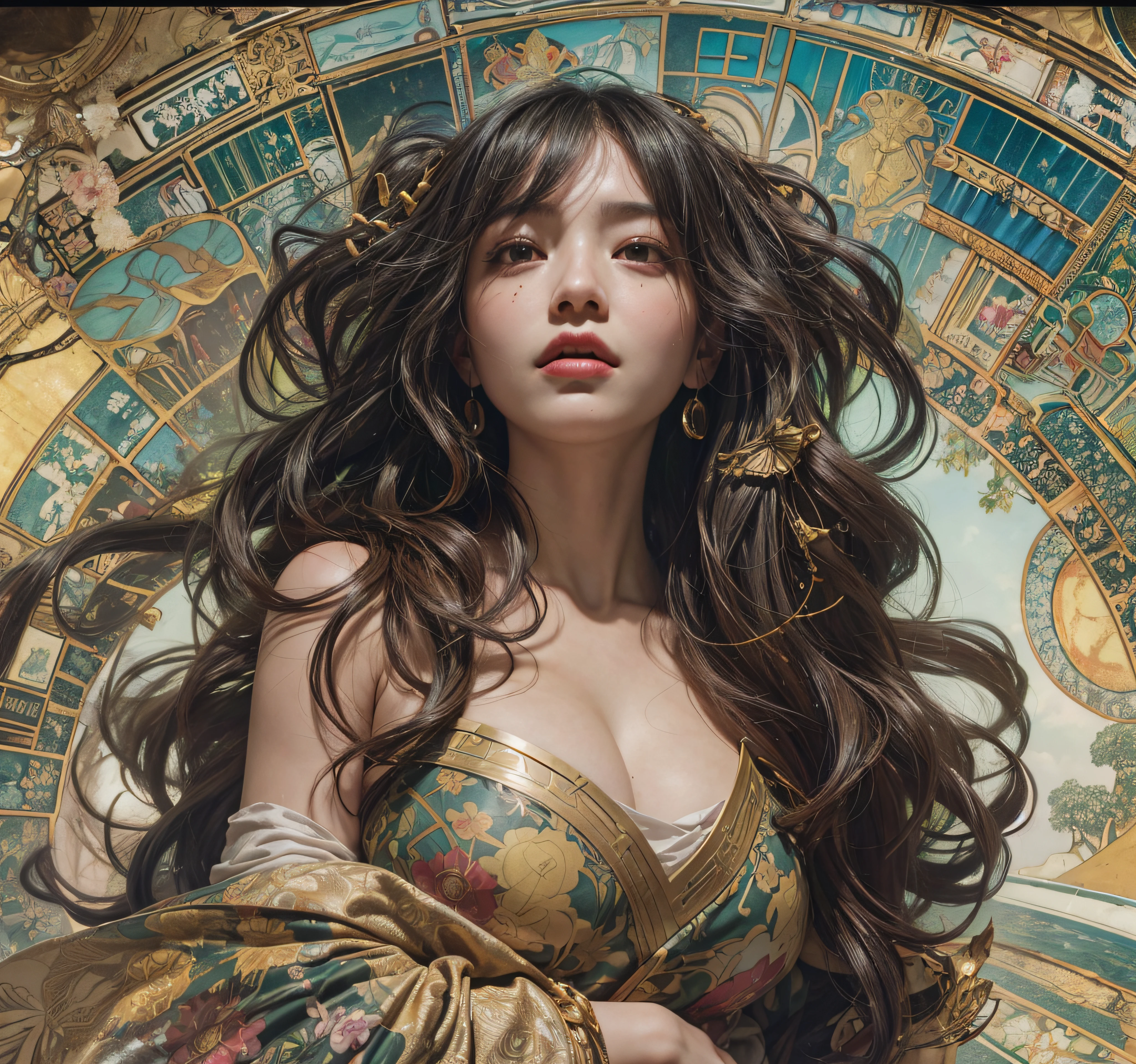 （realisticlying：1.4），offcial art，Unity 8k壁纸，ultra - detailed，aestheticly pleasing，tmasterpiece，best qualtiy，
（Organic，geomerty，and harmonious，kaleidoscope），Urban jungle，mythological creatures，Out of this world，transcendent realms，Peace of mind，nature's embrace，Magnetic temptation，Dark and mysterious，a cubist perspective，Rich textures，in an art nouveau style，author：An Alphonse Mucha's，jenny saville，hikari shimoda，Ai Weiwei，Banksy，by Gustav Klimt，egon schiele，Yayoi Kusama，roy lichtenstein，julie mehretu，Immersive，A game of light and darkness，
（NSFW：0.9），
（Dark deep shadows，low tune），
1girll，独奏，
Dutch angle, Wide shot, From above, Lens flare, Sony FE GM, vanishing point, f/4.0，Blood