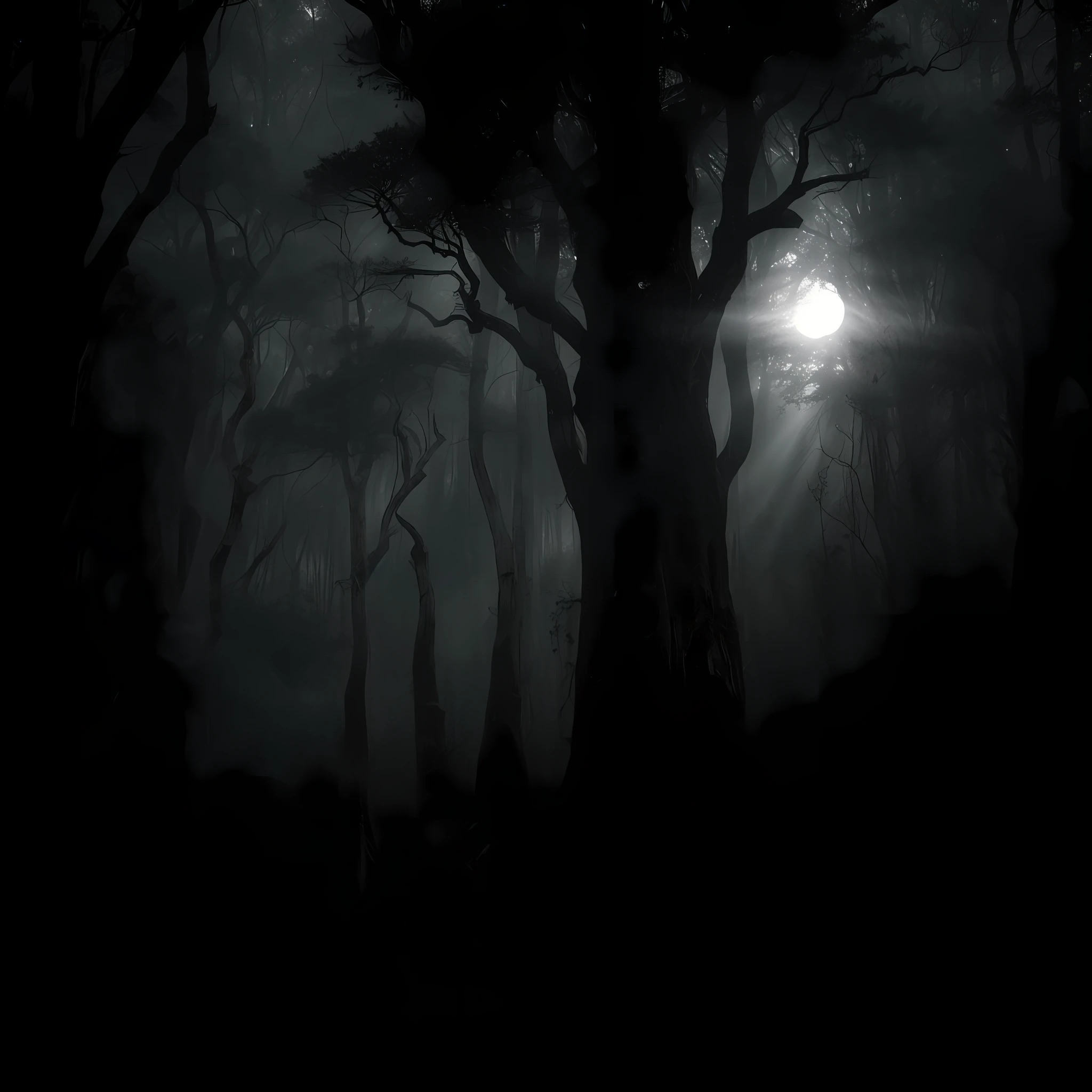 Em meio ao brilho sinistro do luar, The forest is shrouded in an ethereal mist, increasing the sense of mystery and discomfort. Ancient trees rise tall like spectral sentinels, casting ominous shadows over the forest floor.
The enigmatic, Skeletal figure emerges from darkness, sua forma engolfada em um vazio negro-breu. Oco, soulless eyes peek out from his bony skull, irradiando uma aura de maldade e terror sobrenatural.