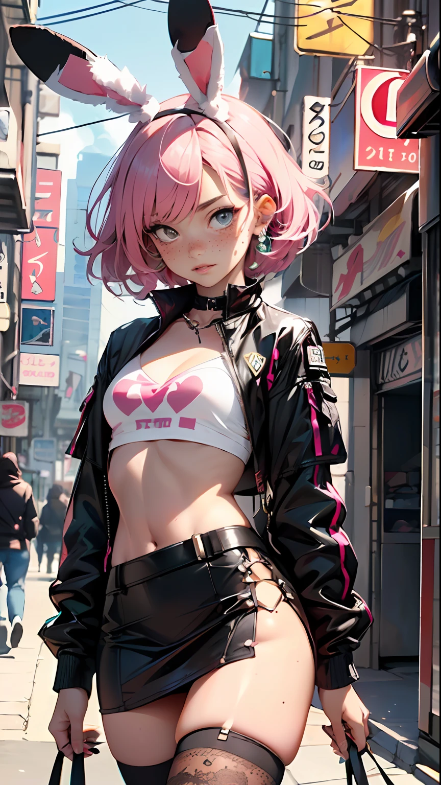cute little bunny loli,(((little loli, small tiny body, petite))), (((6 years old))),((anime little bunny loli with extremely cute and beautiful fuchsia  hair walking down the street)),(((bunny girl,anthro furry cute,bunny-girl))),(((bunny ears,bunny ears on head,big bunny ears))),

(((flat chest))), (((fuchsia hair:1.35,short fuchsia hair,colored inner hair,ear breathing,))),((heterochromia, eye1 fuchsia, eye2 pink, perfect eyes, upturned eyes:1.3, beautiful detailed eyes, finely detailed beautiful eyes:1, big highlight on eyes:1.2, slanted eyes)), (((freckles on the face, freckles,freckled girl))),(((lustrous skin:1.5,bright skin: 1.5,skin tanned,shiny skin,very shiny skin,shiny body,plastic glitter skin,exaggerated shiny skin))),(delicate detailed fingers,detailed body,detailed arms,human hands, detailed hands),

cute,slutty,,erotic,nsfw, 

zettai ryouiki,revealing clothing,show skin,((rave shirt, neon colored shirt, rave mini-skirt,visible thong straps)),(wearing a rave outfit:1.3,rave clothes,semi-naked,with little clothing,),(detailed outfit,detailed clothes),

(dynamic pose:1.0), solo focus, embarrassed, centered, scale to fit dimensions, Rule of thirds,

outdoors, ((night view)), (cyberpunk night street Background: 1.5,dark sky,alleyway,lonely alley,thick clouds, detailed background:1.25),

(best quality), (high resolution), (sharp focus), (ultra detailed), (extremely detailed), (extremely high quality artwork), 8k_wallpaper, (extremely detailed CG 8k),(very fine 8K CG), ((hyper super ultra detailed perfect piece)), flawless, (((masterpiece))), illustration, vibrant colors,  (intricate), High contrast, Selective lighting, Double exposure, HDR (High Dynamic Range), Post-processing, Background blur,