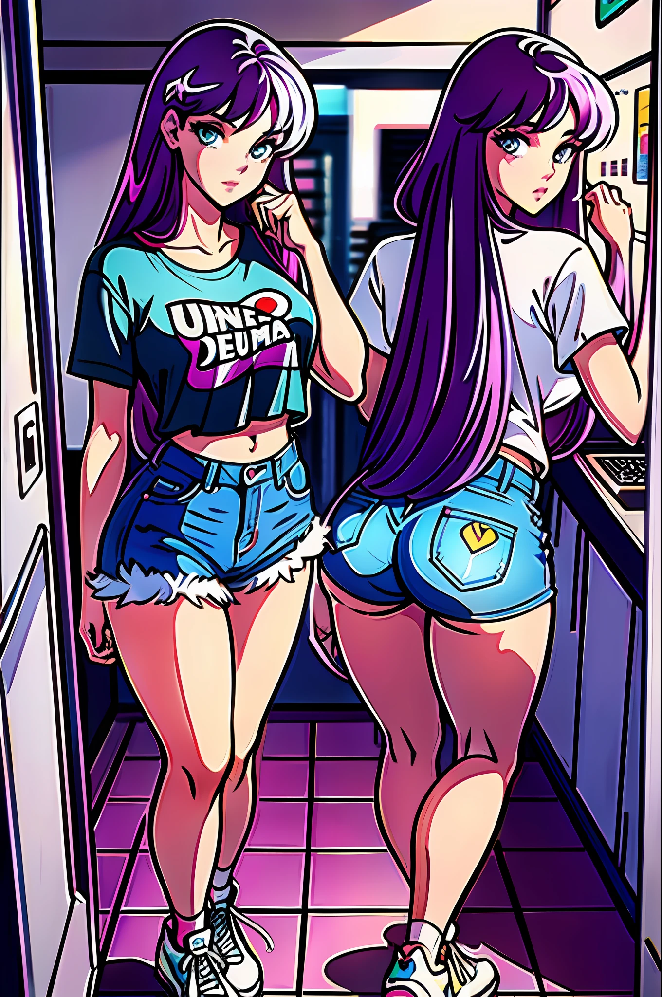 Saori Kido, muito sensual, com roupas de funkeira, brasileira, rio de janeiro, dancing funk, rebolando, bunda grande, pernas grossas, usando um short jeans extremamente curto, usando uma mini blusa, umbigo com pirsing, sneakers Nike, cabelo comprido, Speaker behind, corpo inteiro, muito realista, extremamente sexy, 8k, 8k extremamente detalhado), (um extremamente delicado e bonito), (obra-prima), (melhor qualidade: 1.0), (ultra highres:1.0)