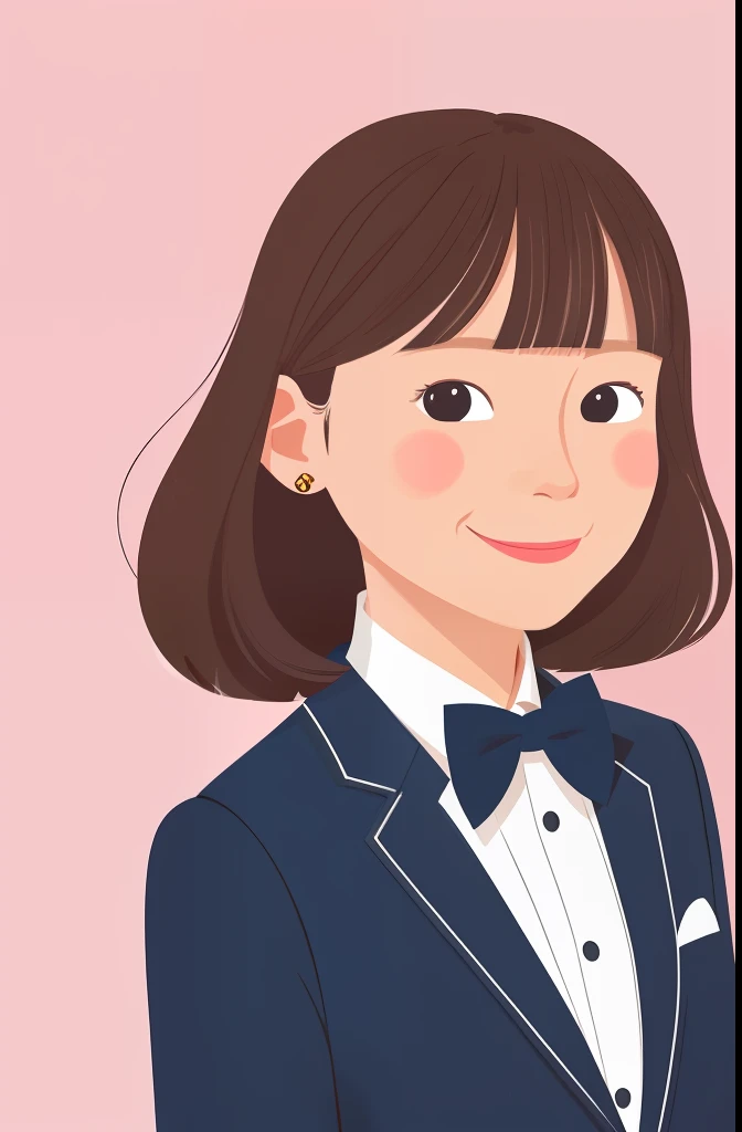 Best Quality, paint,Illustration,vector illustrations ,Japanese high school students、soio、校服、Navy blue blazer、Mary Blair Style, Best Quality,pop music、Shoujo manga style、Fashionable、、pop music、A smile、Looking at the camera、 ,Illustration,portraitures、front facing、vector、flats、composition from the waist up、longshot、thick linework、 Margin background、, charming character illustrations, , charming character illustrations,