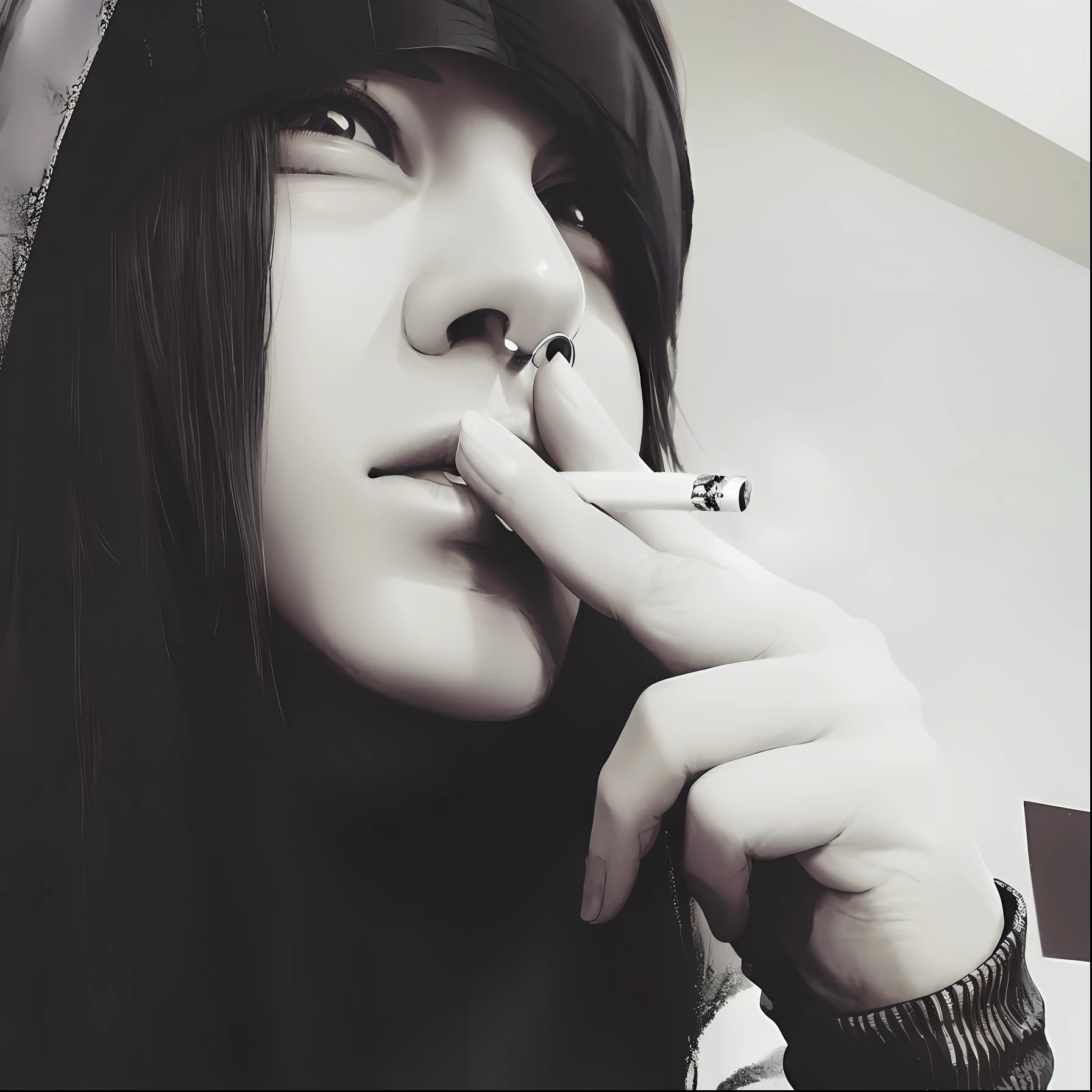 man with a cigarette in her mouth and a hoodie, kanliu666, he is smoking a cigarette, with cigar, smokes, male ulzzang, with dark ghost smokes around, smoke around him, hong june hyung, handsome japanese demon boy, cigarette, steven jung, dramatic smoking pose, straight nose!!!, with small nose, smoker