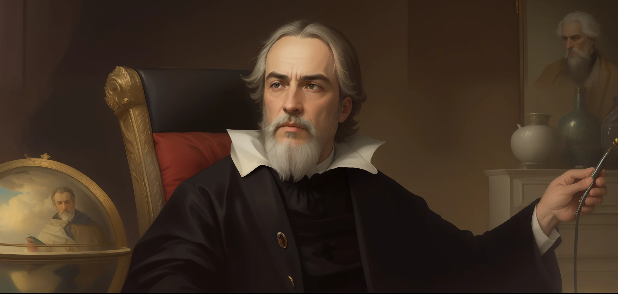 um close up de uma pintura de um homem com barba e um manto preto, Galileo, philosopher, giorgio vasari, Directed by: Antônio de la Gandara, Directed by: Giorgio De Vincenzi, Directed by: Pietro Testa, gregory euclide, inspirado em Pietro Testa, Directed by: Adriaen Hanneman, Directed by: Alessandro Allori, Arquimedes, Directed by: Antonio Cavallucci