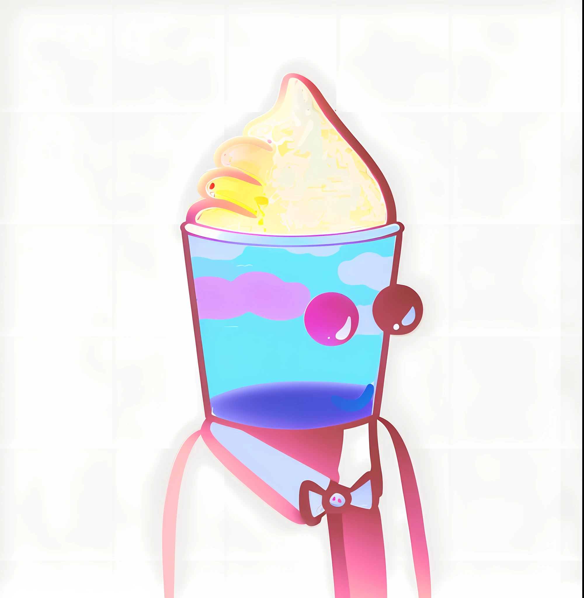 cartoon illustration of a man with a cup of ice cream on his head, vaporwave cartoon, an alien drinking horchata, lofi portrait, chillhop, cartoonish and simplistic, , character is covered in liquid, , surreal flat colors