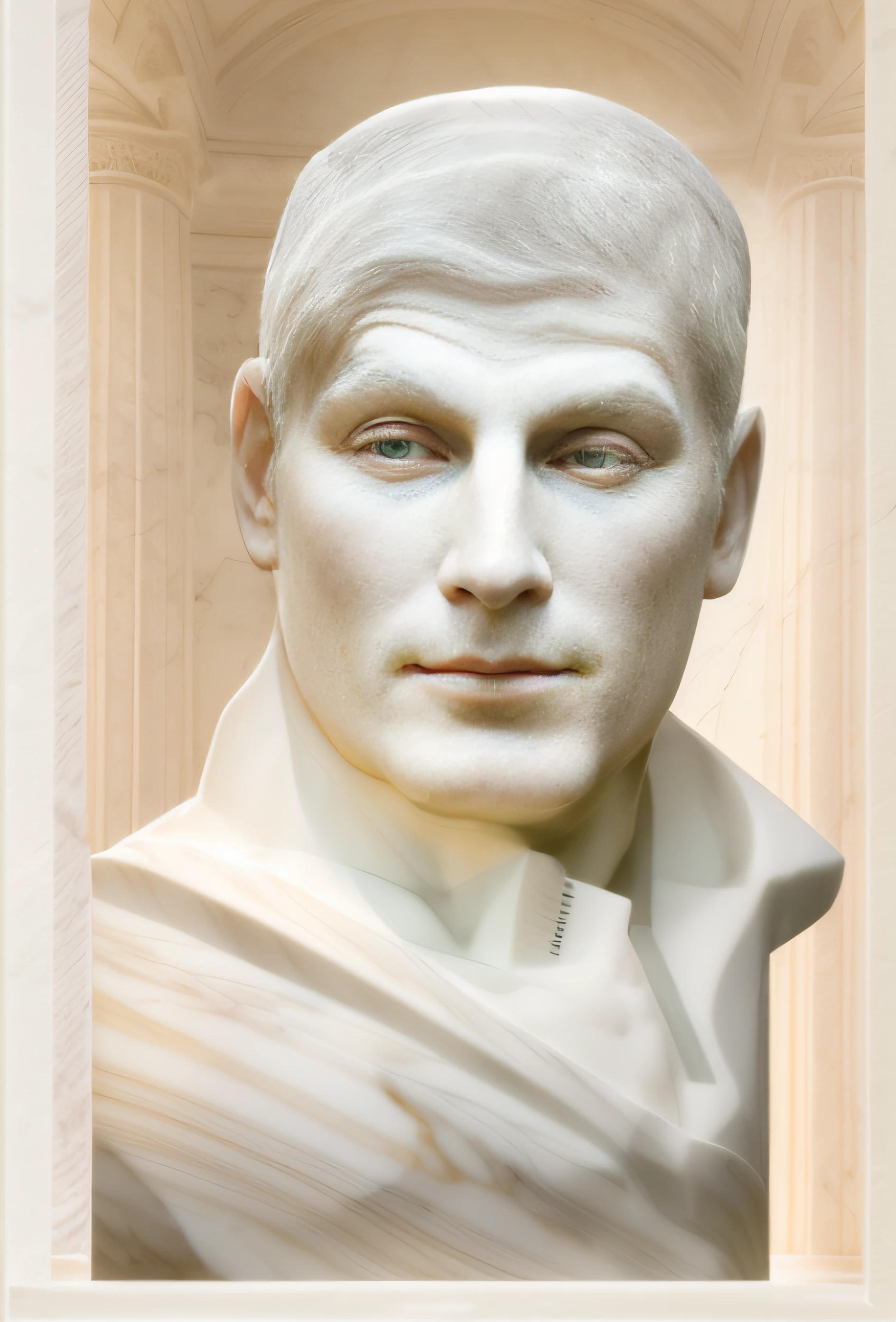 Busto blanco de 1 hombre calvo, Classical antiquities, white marble bust, solo cabeza y busto, bustos blancos con un hermoso cuello, busto de retrato, Classical sculpture, Classical marble sculpture, retrato de busto, Large bust, (((White Greek marble statue))), Tiro de busto, ((fotorrealista)) realista, luz proveniente de arriba, yeso, Foto de estudio.