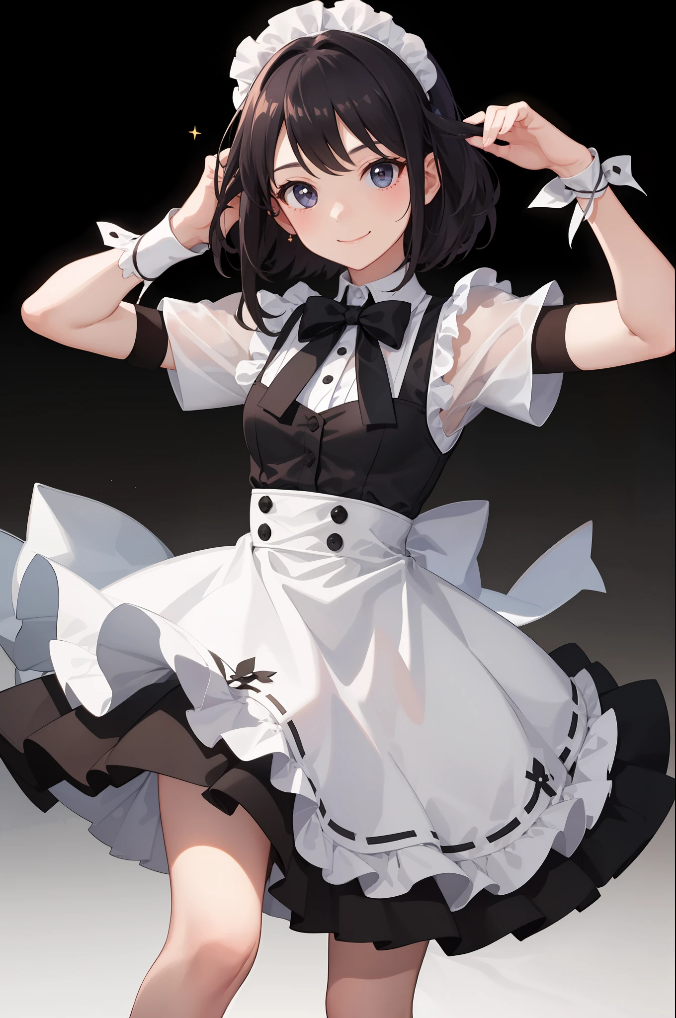1girl in、A smile、A delightful、skirt by the、(small tits)Chilarism、doress、pinafore,,,,,,、Maids,,,,,,,,、hair adornments、movement、