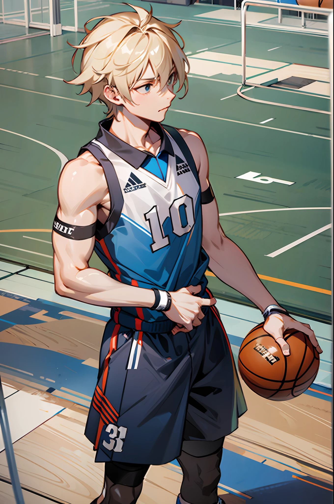 Abs male，Basketball shoes in hand，There is a collar on the hand