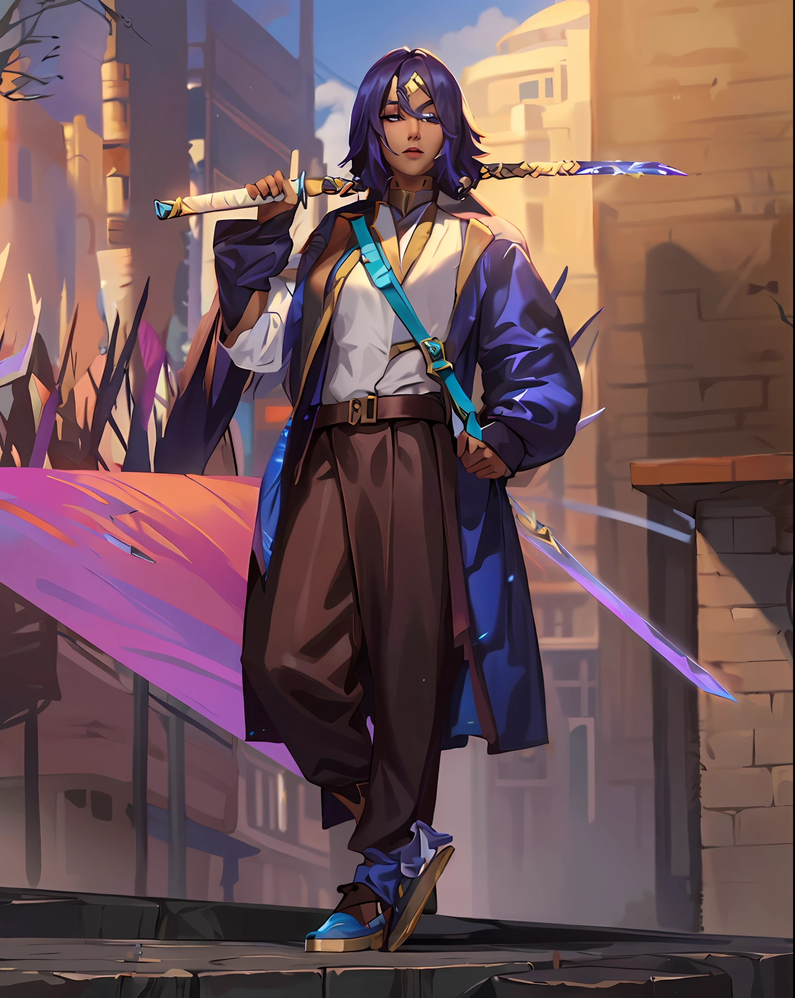 (master part:1.4), (best quality:1.2), \(Liga das Lendas\), Akali Guardian Star, 1girl, mangas destacadas, armadura de lobo com gema azul, magical girl, Star Guardian \(Liga das Lendas\), gema, portrait, cabelo preto, magic sword, high detailed, beautiful, cool