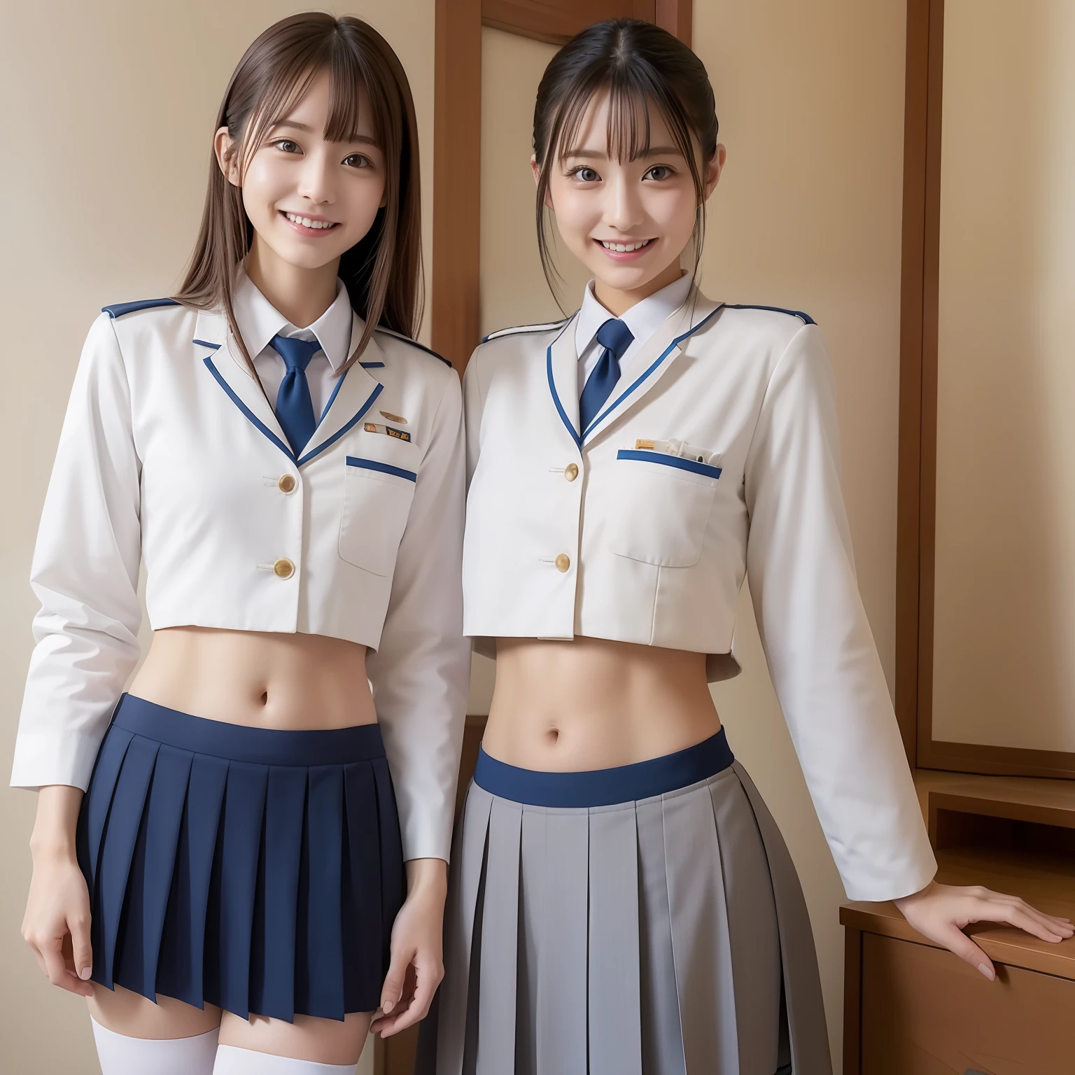 Short uniform　Japanese　The navel is visible　valley　chest