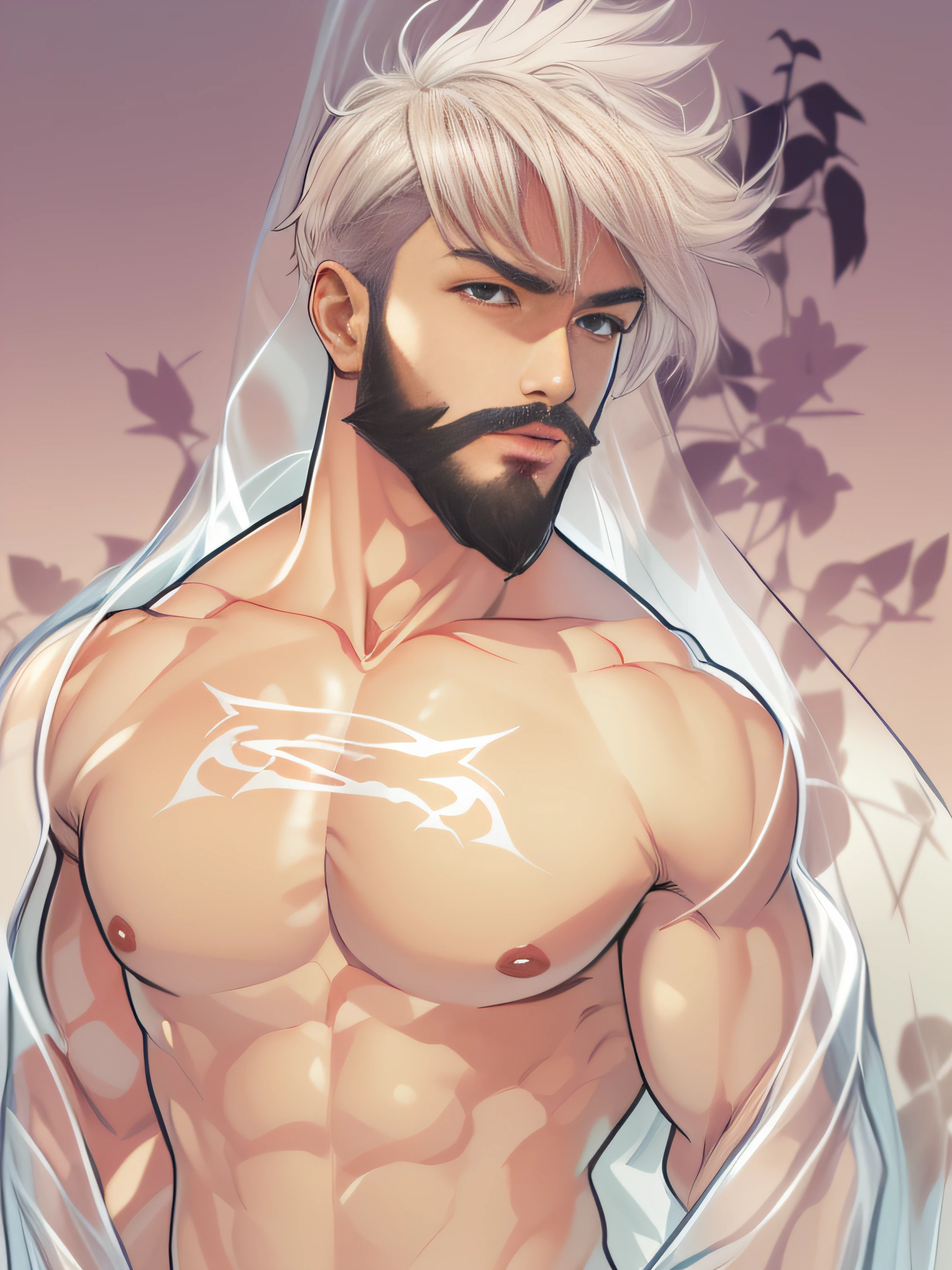 (Masterpiece, best quality, Official art, Aesthetic beauty: 1.2), (Super detail), (clear plastic panties: 1.2) ((Short hair, short beard: 1.3)) ((Short hair, muscular 32-year-old: 1.3)) Fine details, best illustrations, hand-painted high quality, (high contrast), (Clean lines: 1.3), (art), Line drawing, (complex lines), clear lines, fractal art, brush strokes, Ukiyo-e style, (full-length portrait, tulle thong, extreme close-up: 1.1), (Muscular man, white transparent thong: 1.4) (Continuous golden desert Gobi background: 1.3), supermodel's perfect features, full body show (short hair, beard stubble), thong boy, surround composition, perfect chest and abs, mysterious night, extremely provocative and sexy (add details), (detailed background: 1.2), (core,), high resolution, extreme detail ((super artistic, wearing only a white transparent thong, the internal structure is barely visible: 1.3)) ((full body display, extreme detail display: 1.2)) (Yuko Yuguchi style, 1.4), Higuchi Yuko Style, (by Yoh: 1.2),