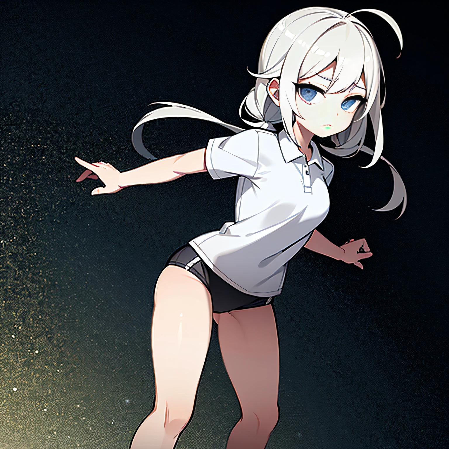 masterpiece, 1girl in, 独奏, Shy face、grayscales、monochromes、half tone、Manga、dynamicposes、Women's Track & Field、Racing Bloomers、a blond、Twin-tailed、white backgrounid、solidbackground、simple background、high detal