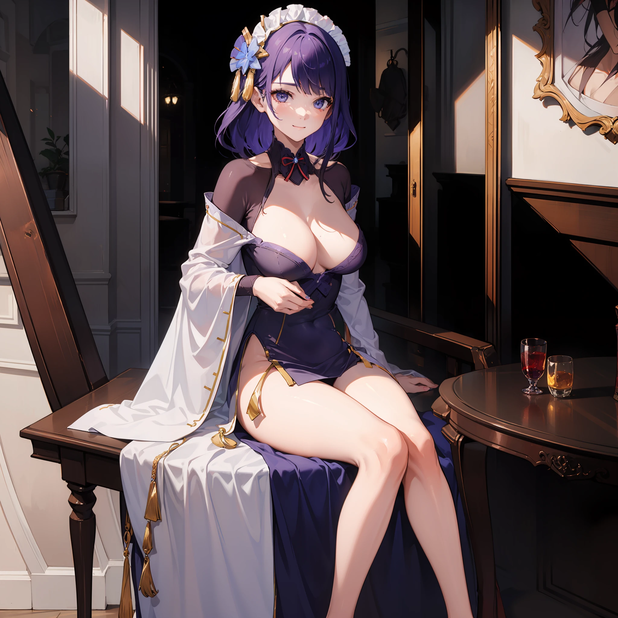 ,Absolutely beautiful woman。Sitting,mideum breasts,(the maid outfit),There is a smile on the face