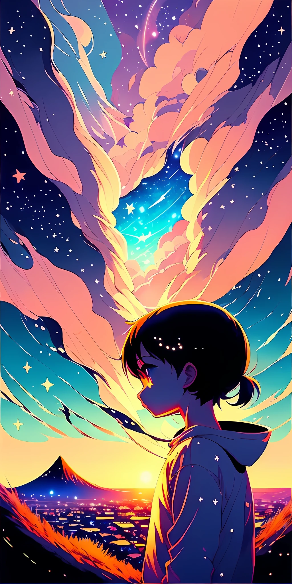 anime anime wallpapers with a view of the sky and stars, cosmic skies. by makoto shinkai, anime art wallpaper 4 k, anime art wallpaper 4k, anime art wallpaper 8 k, anime sky, amazing wallpaper, anime wallpaper 4 k, anime wallpaper 4k, 4k anime wallpaper, makoto shinkai cyril rolando, anime background art --auto