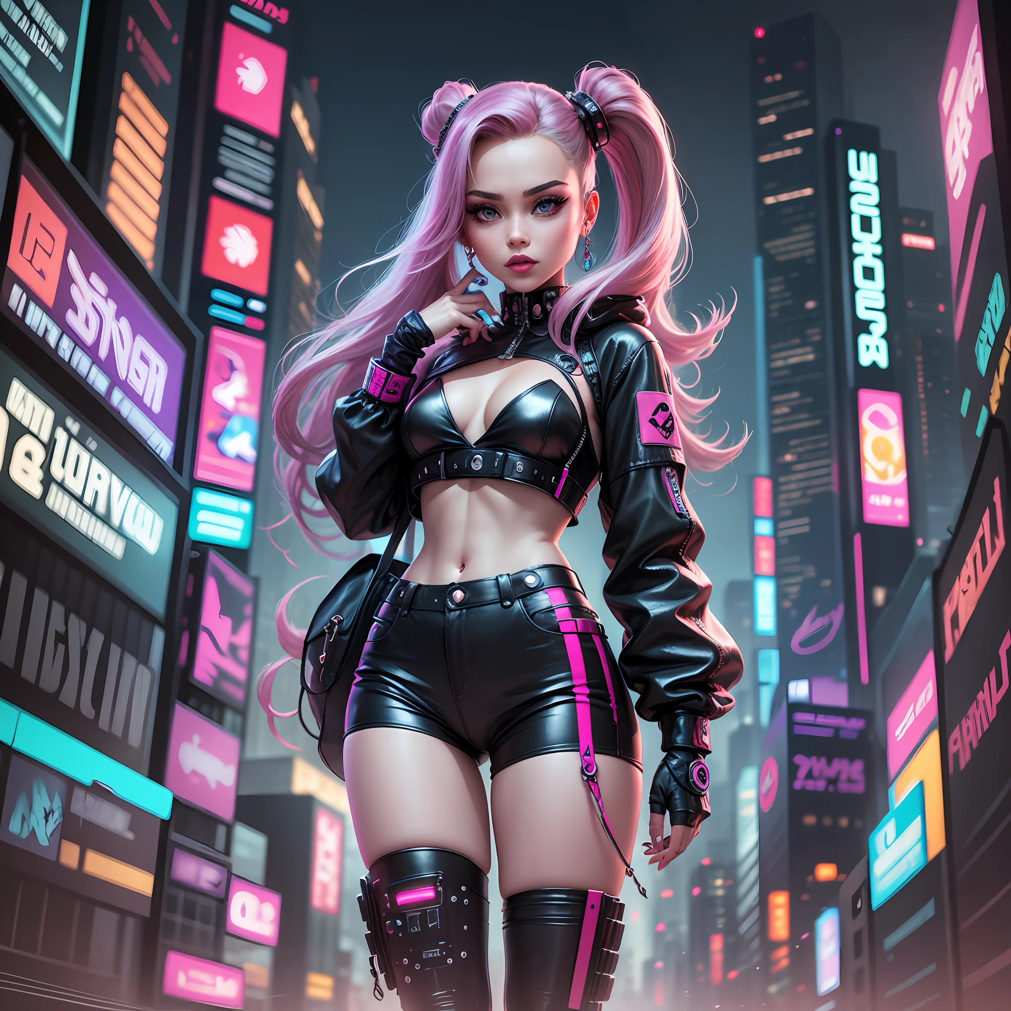Experience futuristic allure as Barbie embraces the cyberpunk subculture, adorned with neon colors and enhanced accessories. In a vibrant and dynamic cityscape, It symbolizes cybernetic fashion and urban talent. --auto --s2