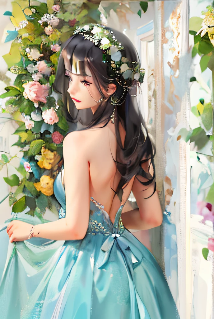 It is an art painting in the Guvez style,Depicts a long-haired princess wearing a wreath in a wedding dress,This is a detailed anime portrait,Similar to Rossi's portrait,Produced in an anime artist studio。The portrait shows the real girl of the kawaii,inspired by Yanjun Cheng,It shows amazing facial features。