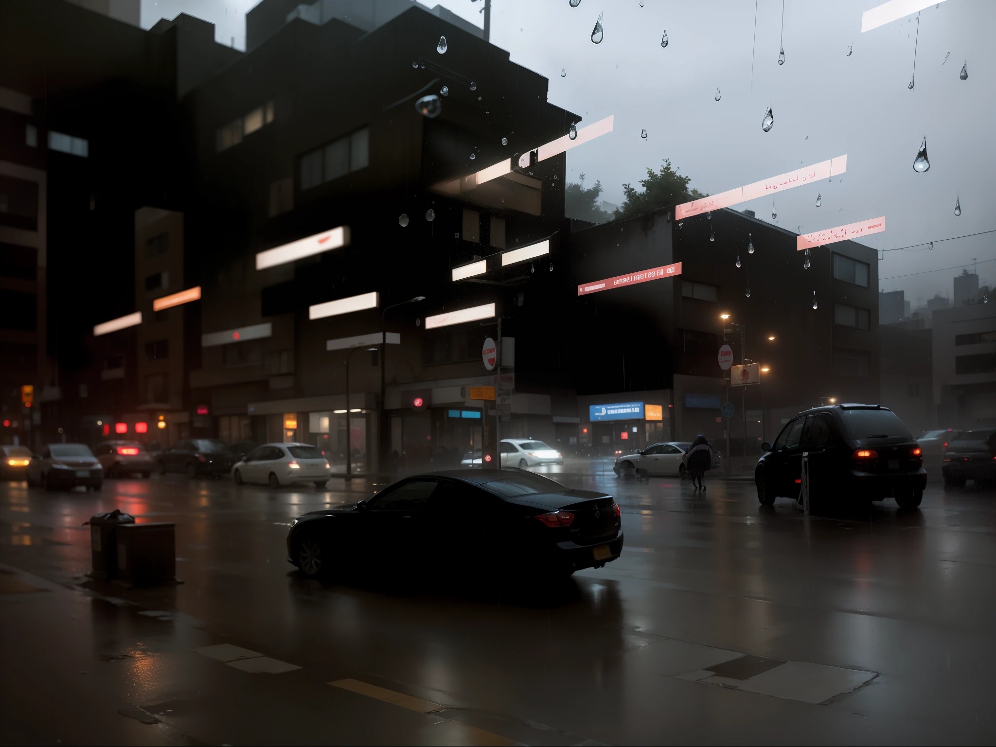 Enjoy the Alafis view of the city streets through rain-covered windows, rainy streets in the background, raining mood, rainy outside, rainy and gloomy atmosphere