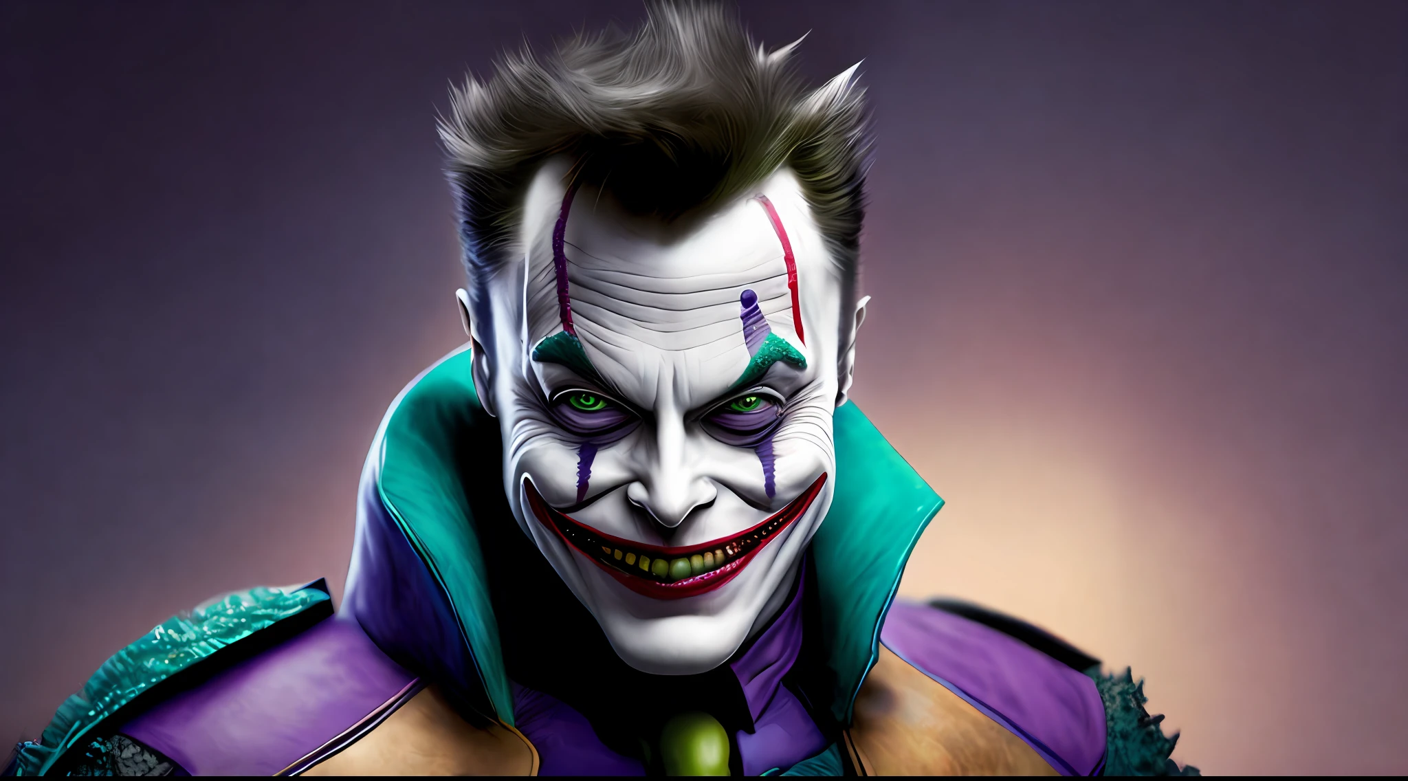 elon musk as (the joker), skindentation, bright realistic eyes and a huge maniacal grin, (perfect photo-realistic face), masterpiece, studio lighting