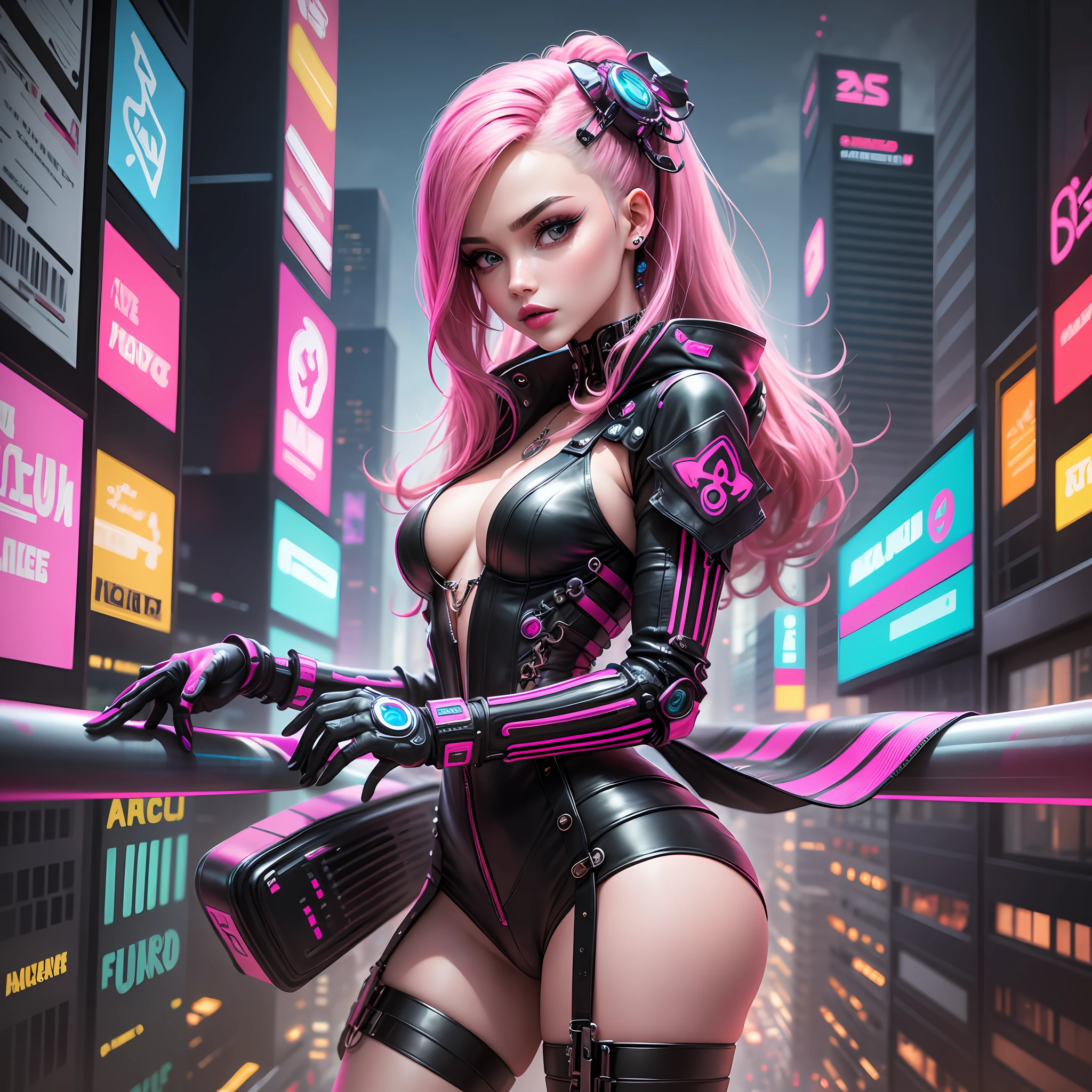 Experience futuristic allure as Barbie embraces the cyberpunk subculture, adorned with neon colors and enhanced accessories. In a vibrant and dynamic cityscape, It symbolizes cybernetic fashion and urban talent. --auto --s2